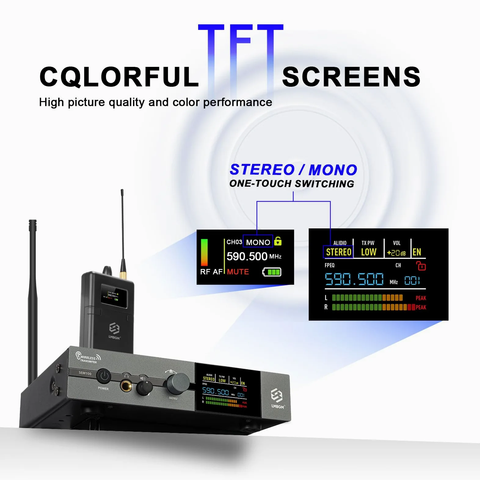 SEM100 Stereo Wireless In-Ear Monitor System - Professionelles IEM-Gerät für Live-Performance und Tonstudio (1-Kanal, 1/2 Taschensender, High-Fidelity-Klangqualität) (SEM100-2)