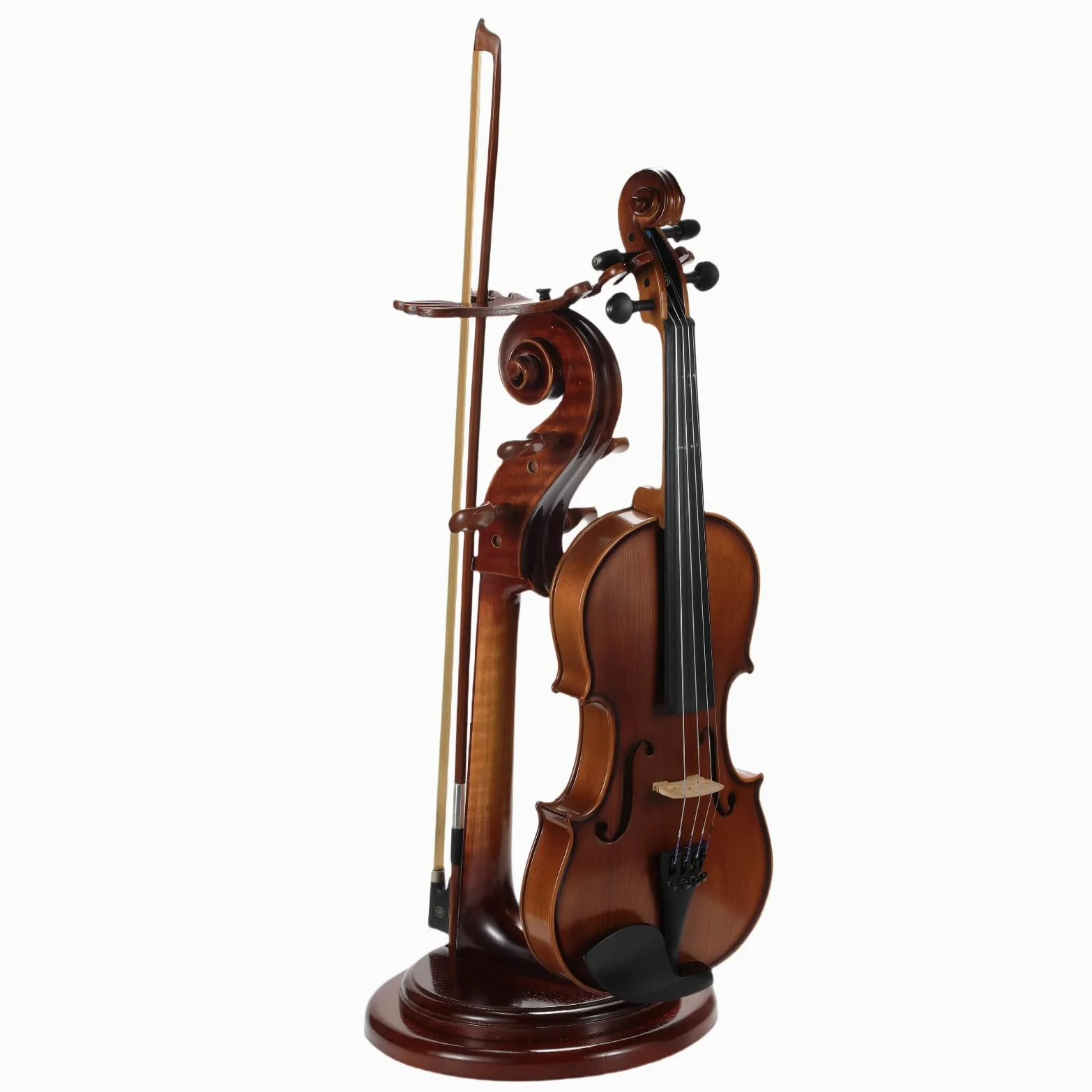 Violinenständer aus Massivholz mit Bogenhalter, keine Montage erforderlich, robustes Display in 4/4-Größe, handgefertigtes Design für Zuhause/Studio/Bühne (rund)