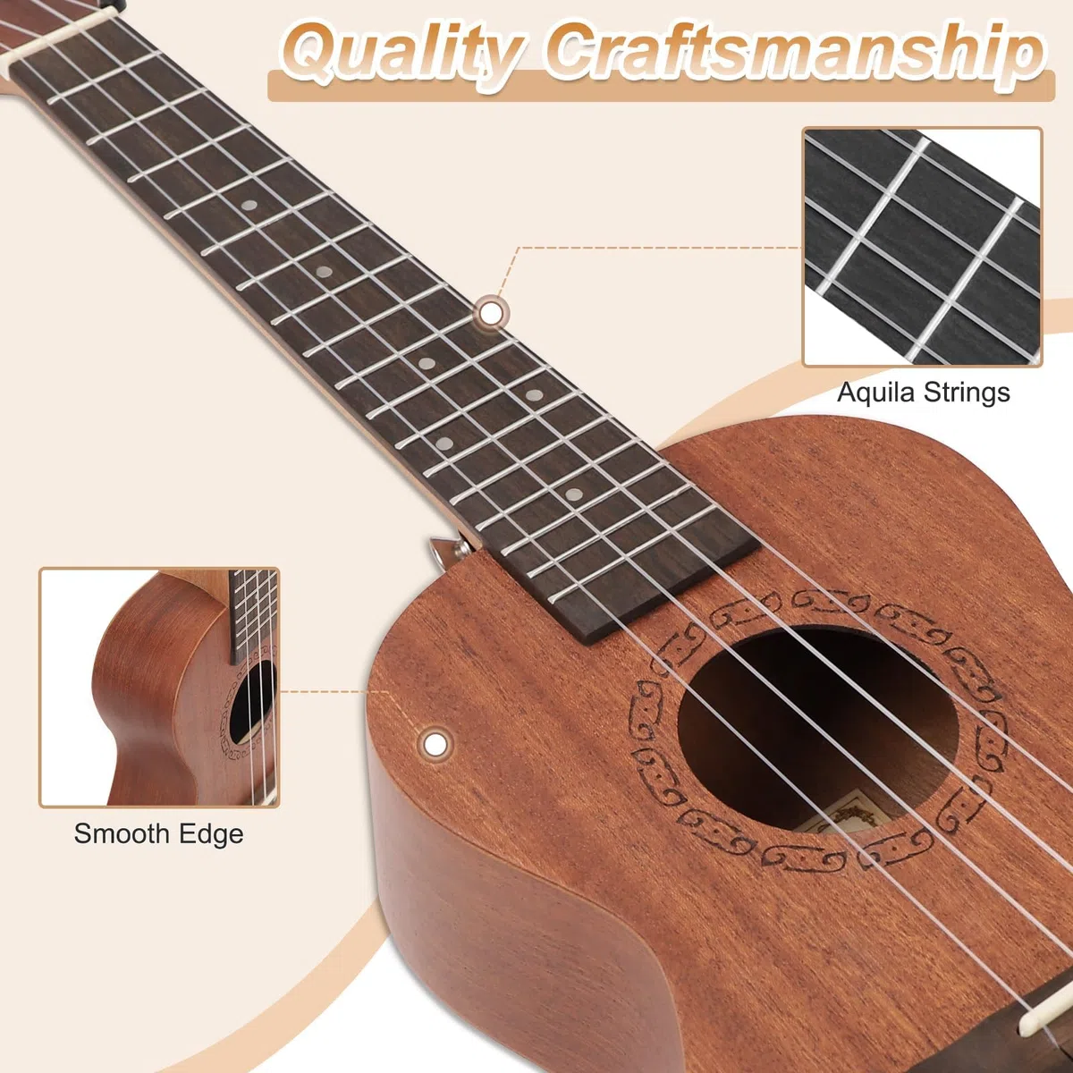 Dripex 23 Zoll Konzert Ukulele Set - Vintage Kleine Gitarre Kit für Erwachsene Anfänger Mit Tasche, Tuner, Gurt, Bedienungsanleitung, Saite (Braun)