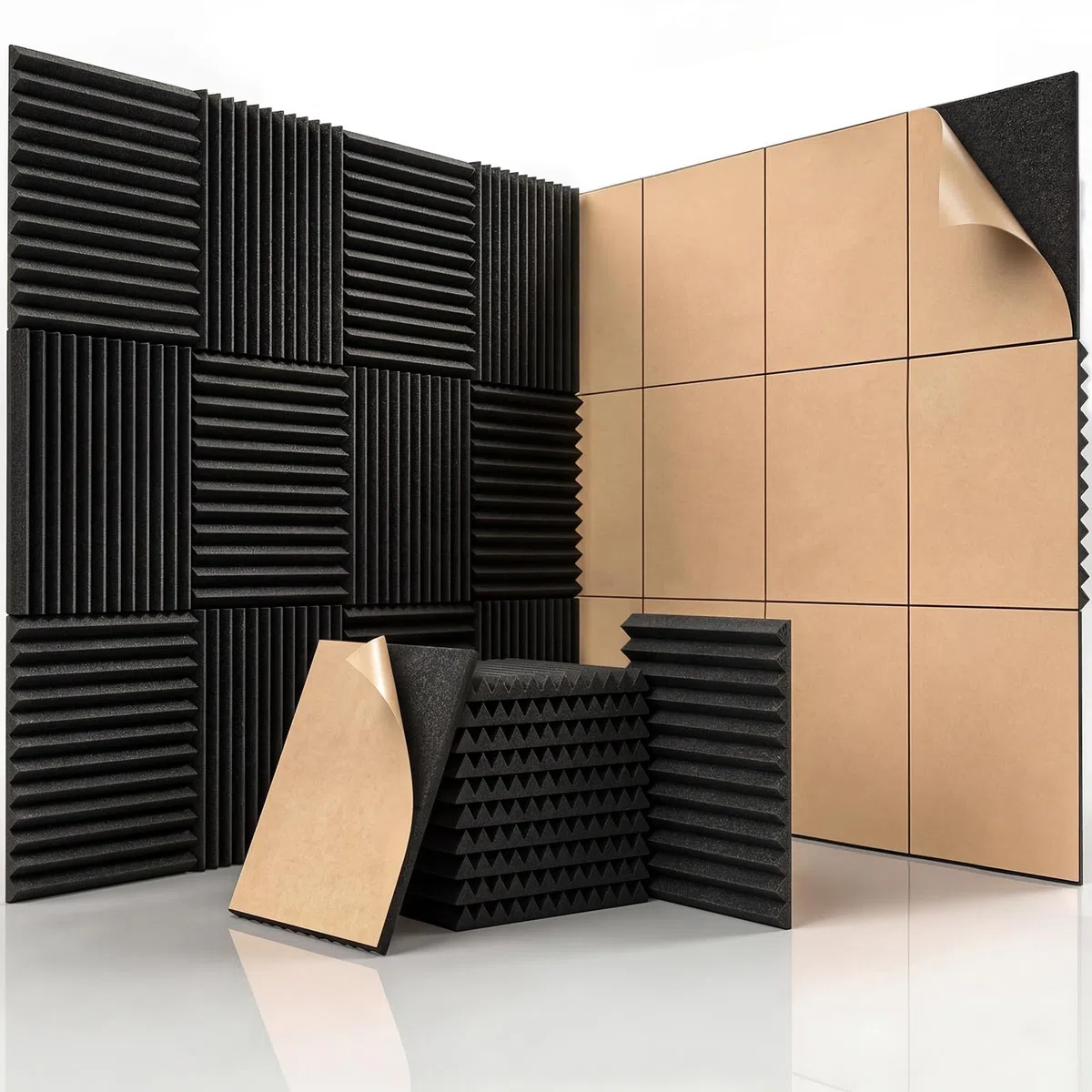 24 Stück Akustikschaumstoff, Schalldämmung Selbstklebend, 30 x 30 x 2,5cm Keil Akustikpaneele Selbstklebend, Schallschutzplatten für Tonstudio, Büro, Decke