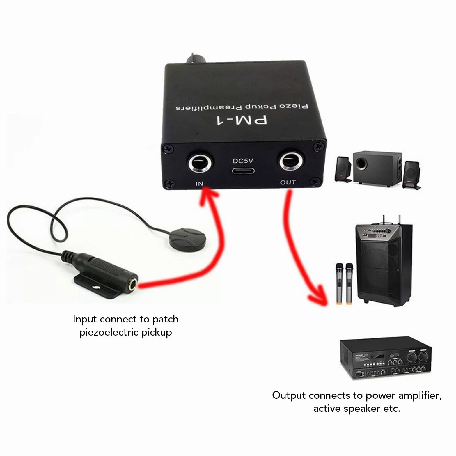 Denash Piezo-Tonabnehmer-Vorverstärker, Geeignet für Gitarre, Cello, Violine, Mandoline, Ukulele, Kompakte Halterung mit Niedriger Frequenzbegrenzung für Streichinstrumente,