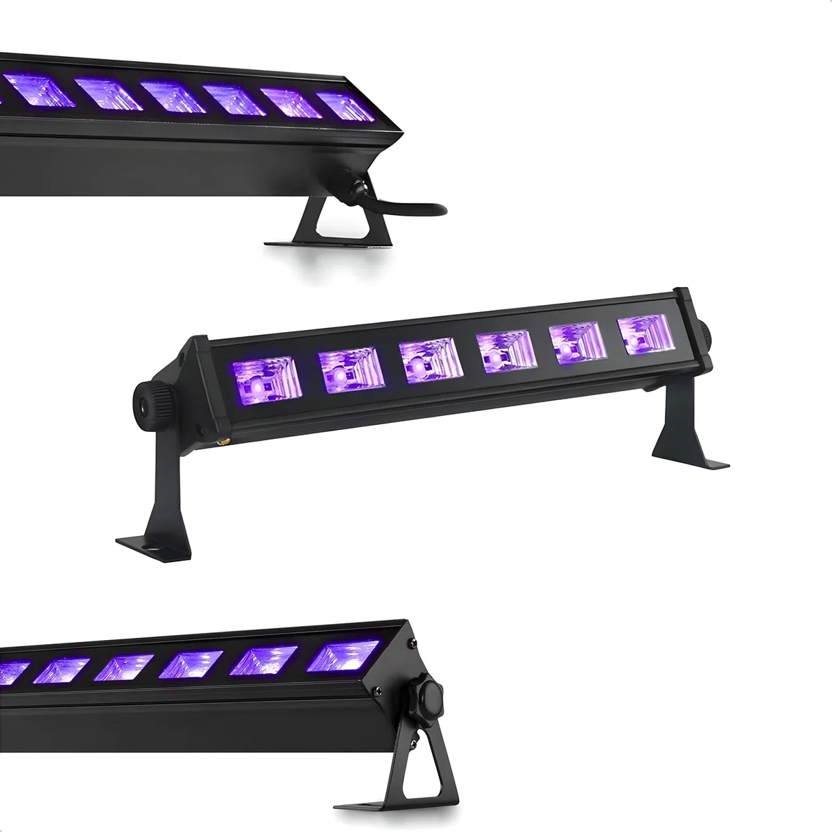 Ibiza - LED-UV-BAR6 - UV-Lampe, Fluoreszenz-Effekt, Schwarzlicht-Effekt mit 6 LEDs zu je 3 W - Schwarz - Auf Ständer