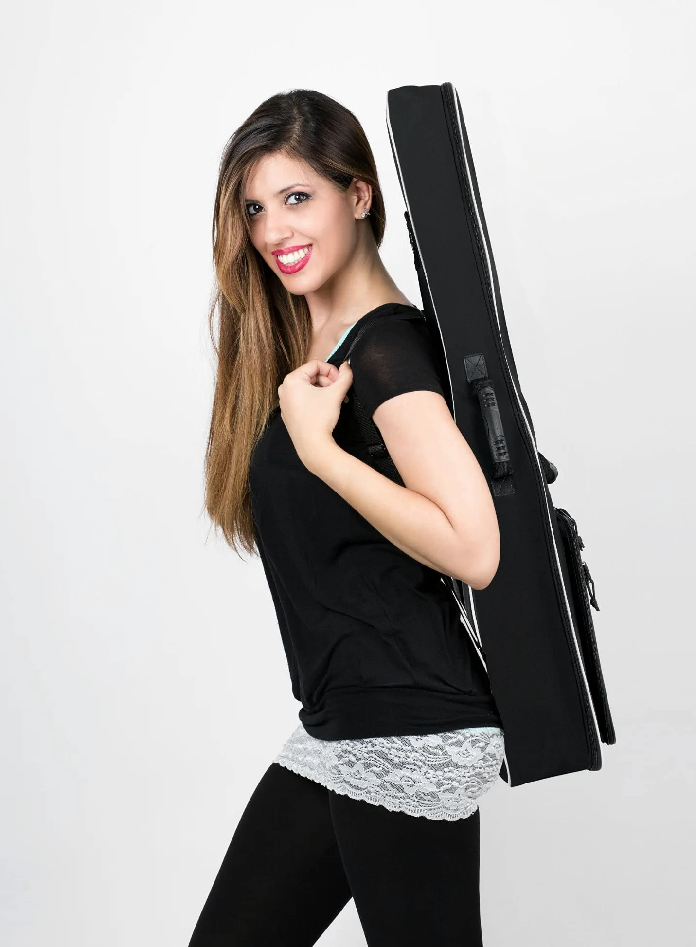 ROCKTILE 1/2 Klassik-Gitarrentasche (gepolsterter Gigbag, Rucksackgarnitur, 2 Außentaschen) schwarz