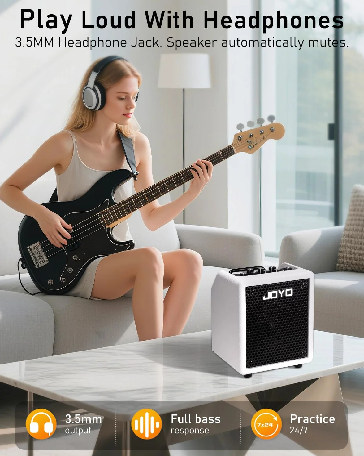 JOYO 30 W Bass-Combo-Verstärker, tragbarer Verstärker 4-Zoll-Lautsprecher mit 3-Band-EQ und Kompressor | Bluetooth 5.1 + OTG-Direktaufnahme | Üben mit Kopfhörer für Bassisten, Solokonzerte und Livestr