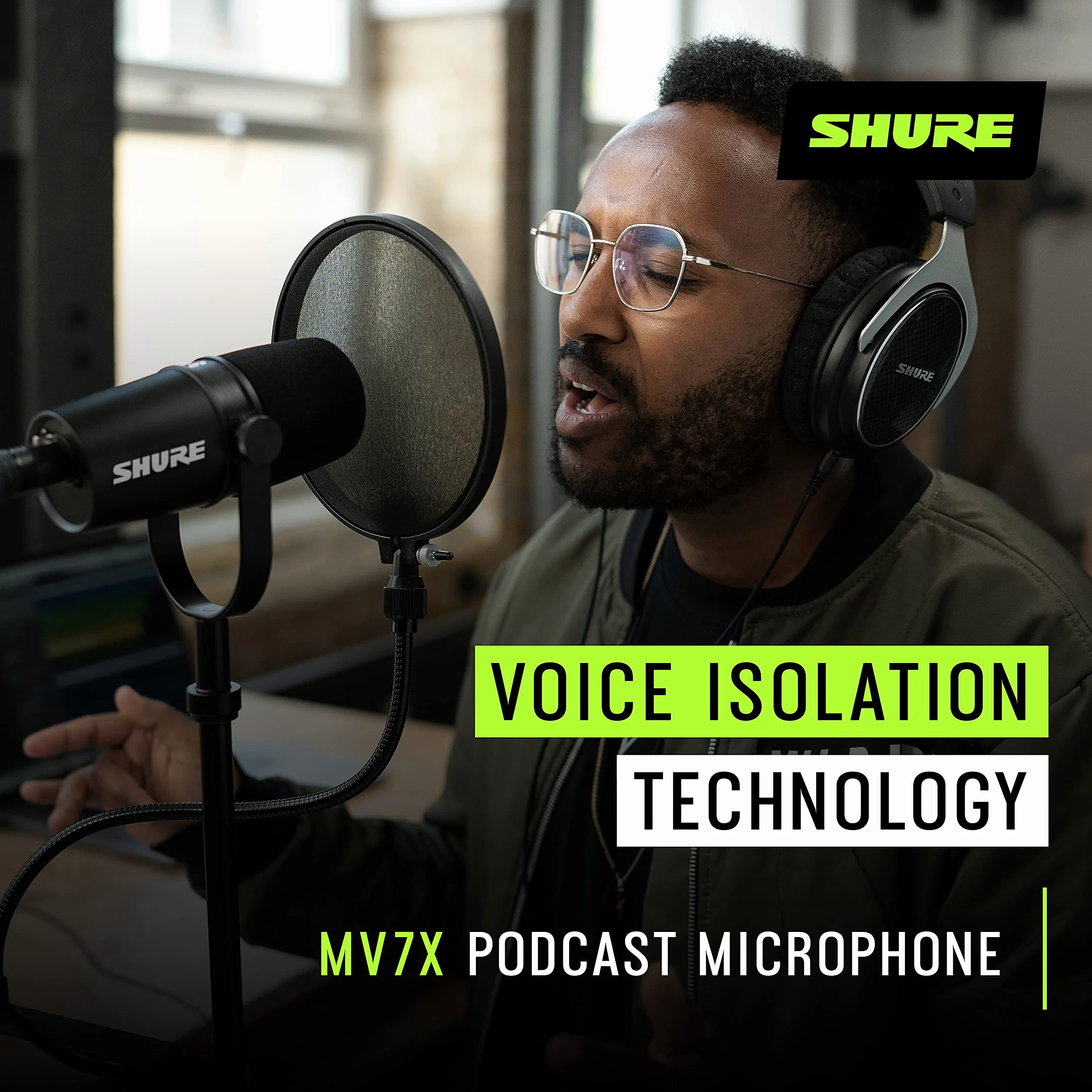 Shure MV7X XLR Podcast-Mikrofon – Dynamisches Mikrofon mit professioneller Qualität für Podcasting und Gesangsaufnahmen, Voice Isolation Technologie, Optimierte Frequenz - Schwarz