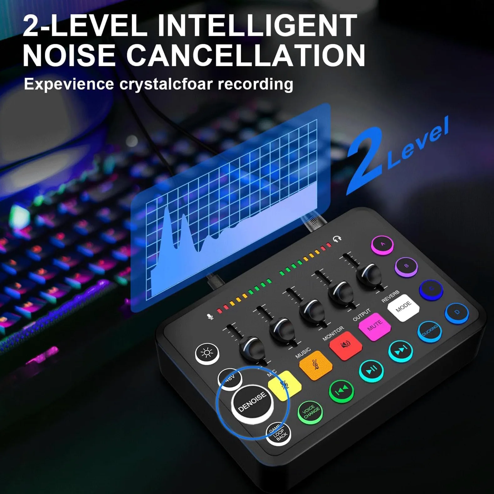 NEWFUN mischpult, soundboard, mischpult für pc,Mixeur RGB pour PC pour le streaming Avec enregistrement personnalisé, Compatible avec différents systèmes d'exploitation et logiciels