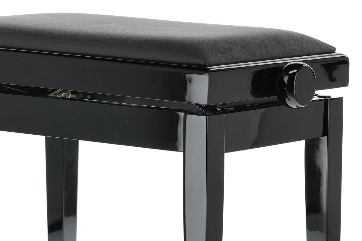 GEWA Pianobank Deluxe Vinyl - Schwarz Hochglanz - Massivholz - Vinyl Sitzbezug - 52x30cm Sitzfläche - Höhenverstellbar - Hochfeste Fixierung - 2t Bruchlast