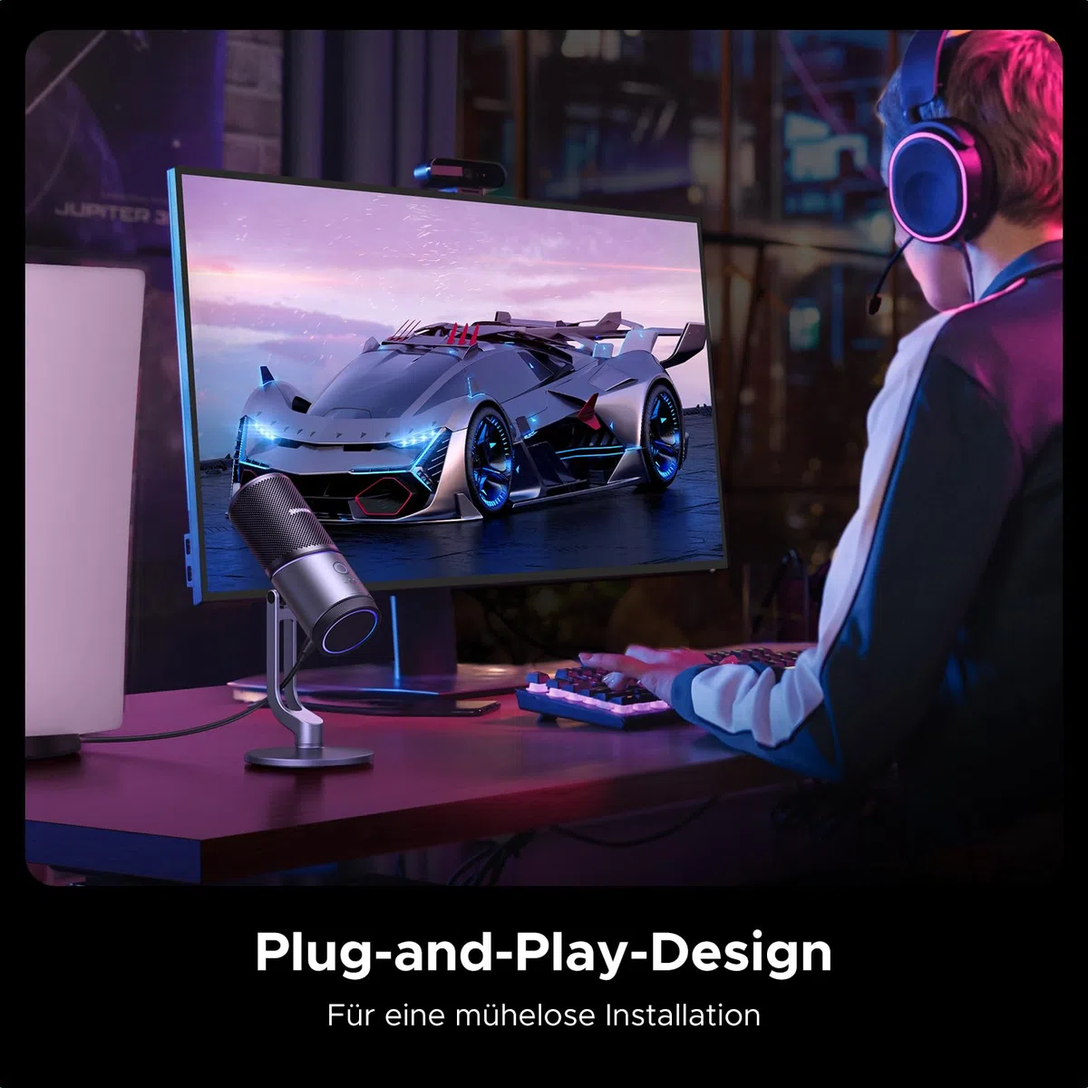 UGREEN Mikrofon Gaming für PC USB Microphone mit RGB Licht 24bit/96kHz Stummschalttaste Gaming Mic für PS5 /PS4 Kondensatormikrofon für Streaming, Podcasting, Aufnahme, Laptop