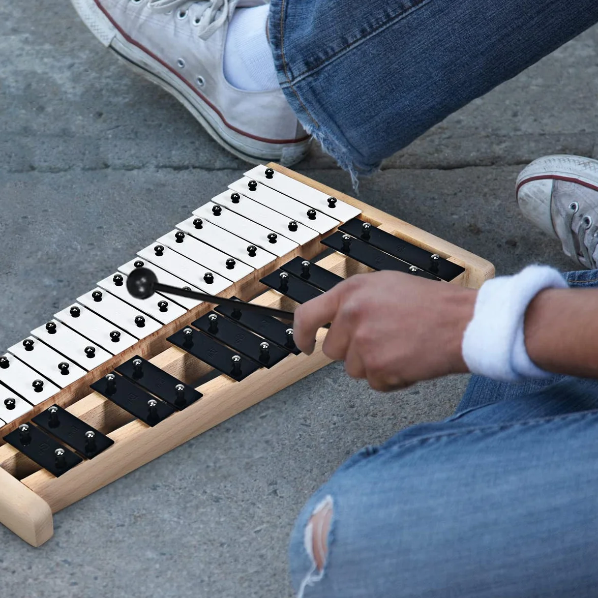 KOMFOTTEU 27 Noten Xylophon, Glockenspiel mit Metalltasten & Holzsockel, Handpercussion mit 2 Schlägeln tragbar mit Tragetasche, Schlaginstrument für Performance, Musikkonzert