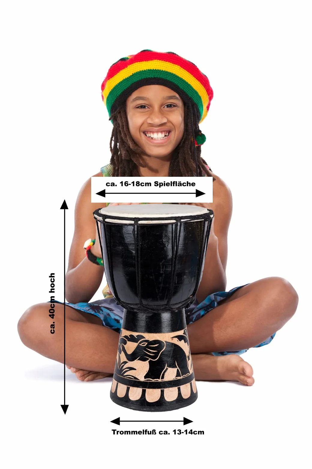 40cm Djembe Trommel Bongo Elefant Schwarz Anfänger Kinder Guter Klang