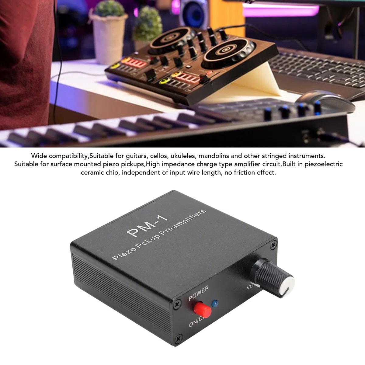 Denash Piezo-Tonabnehmer-Vorverstärker, Geeignet für Gitarre, Cello, Violine, Mandoline, Ukulele, Kompakte Halterung mit Niedriger Frequenzbegrenzung für Streichinstrumente,