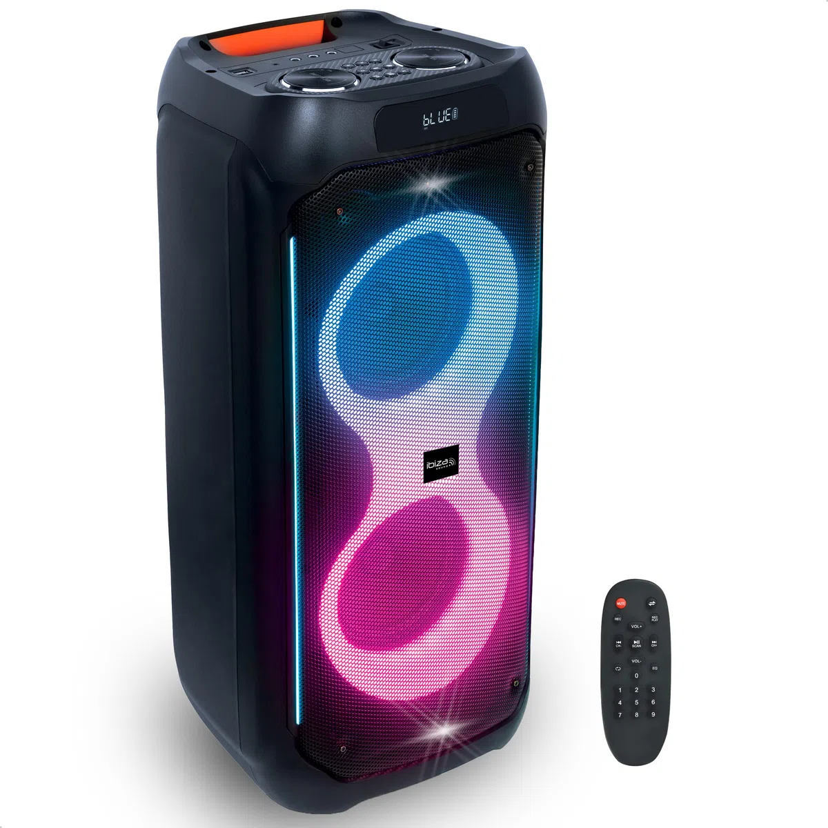 Ibiza - COLUMBA800 - Leistungsstarker 2x8/20cm Akku-Lautsprecher - Bluetooth, Micro-SD, USB, Aux, 2 MIC IN, 1 GT IN, RCA Out - TWS - Mehrfarbige Endlos-LED - Handgriff