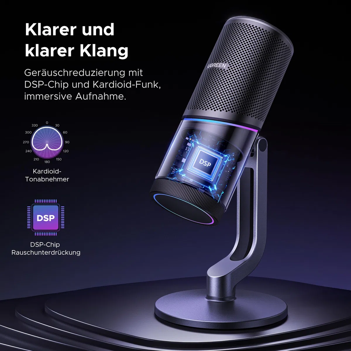 UGREEN Mikrofon Gaming für PC USB Microphone mit RGB Licht 24bit/96kHz Stummschalttaste Gaming Mic für PS5 /PS4 Kondensatormikrofon für Streaming, Podcasting, Aufnahme, Laptop