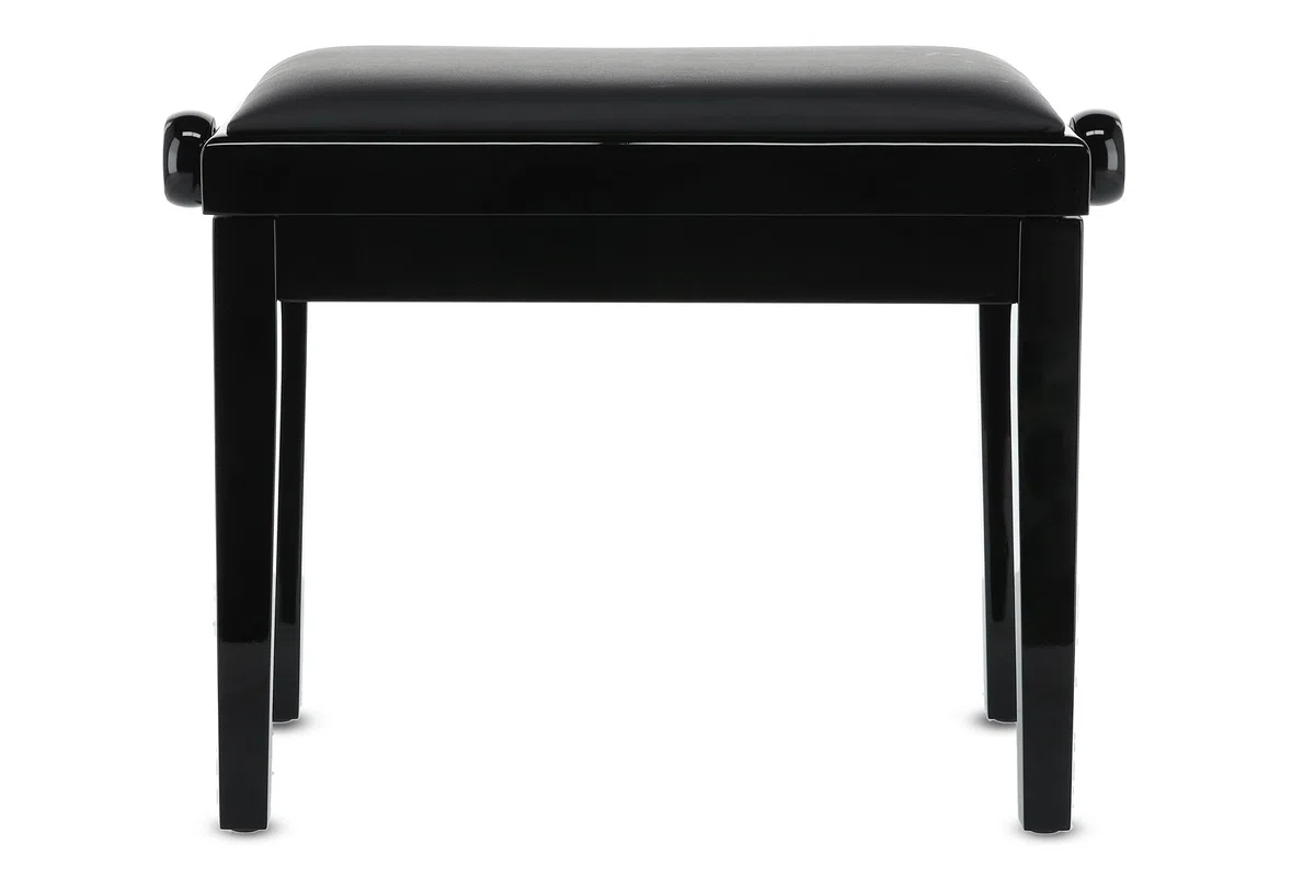 GEWA Pianobank Deluxe Vinyl - Schwarz Hochglanz - Massivholz - Vinyl Sitzbezug - 52x30cm Sitzfläche - Höhenverstellbar - Hochfeste Fixierung - 2t Bruchlast