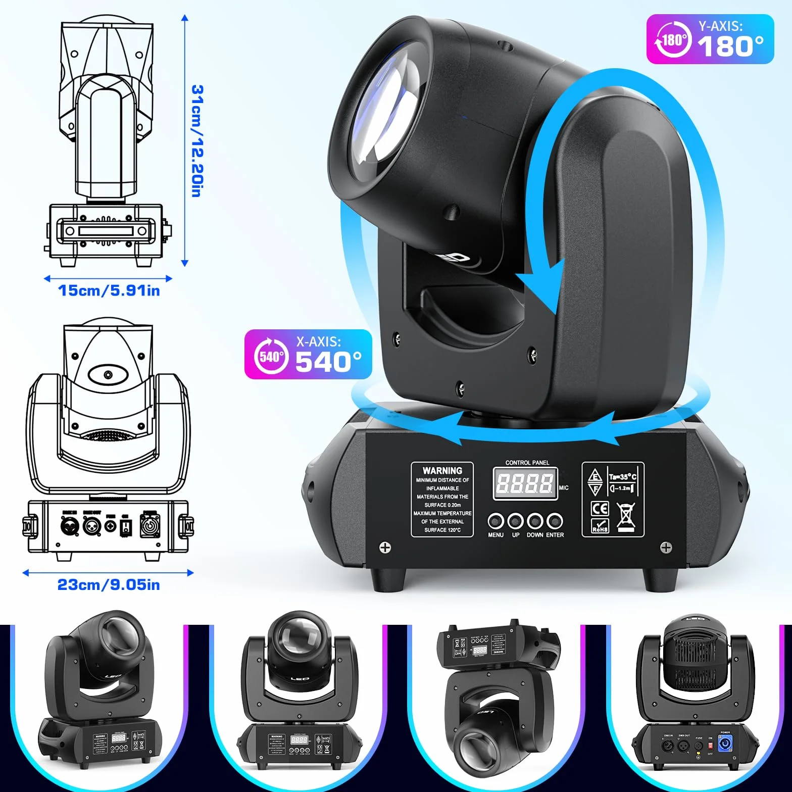 100W Moving Head Beam mit 18 Prisma 11/13CH DMX RGBW LED Pinspot Lichteffekt für DJ Disco Partylicht Club Bar Bühnenbeleuchtung