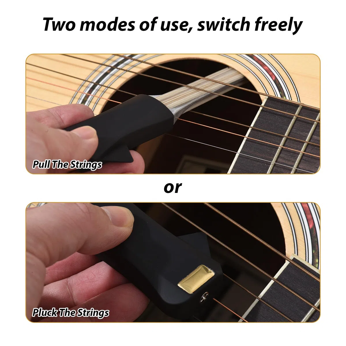 Gitarrenbogen Accessoire-Set, doppelseitiges Design mit Plectrum, Reinigungstuch und Tragetasche für akustische Gitarren