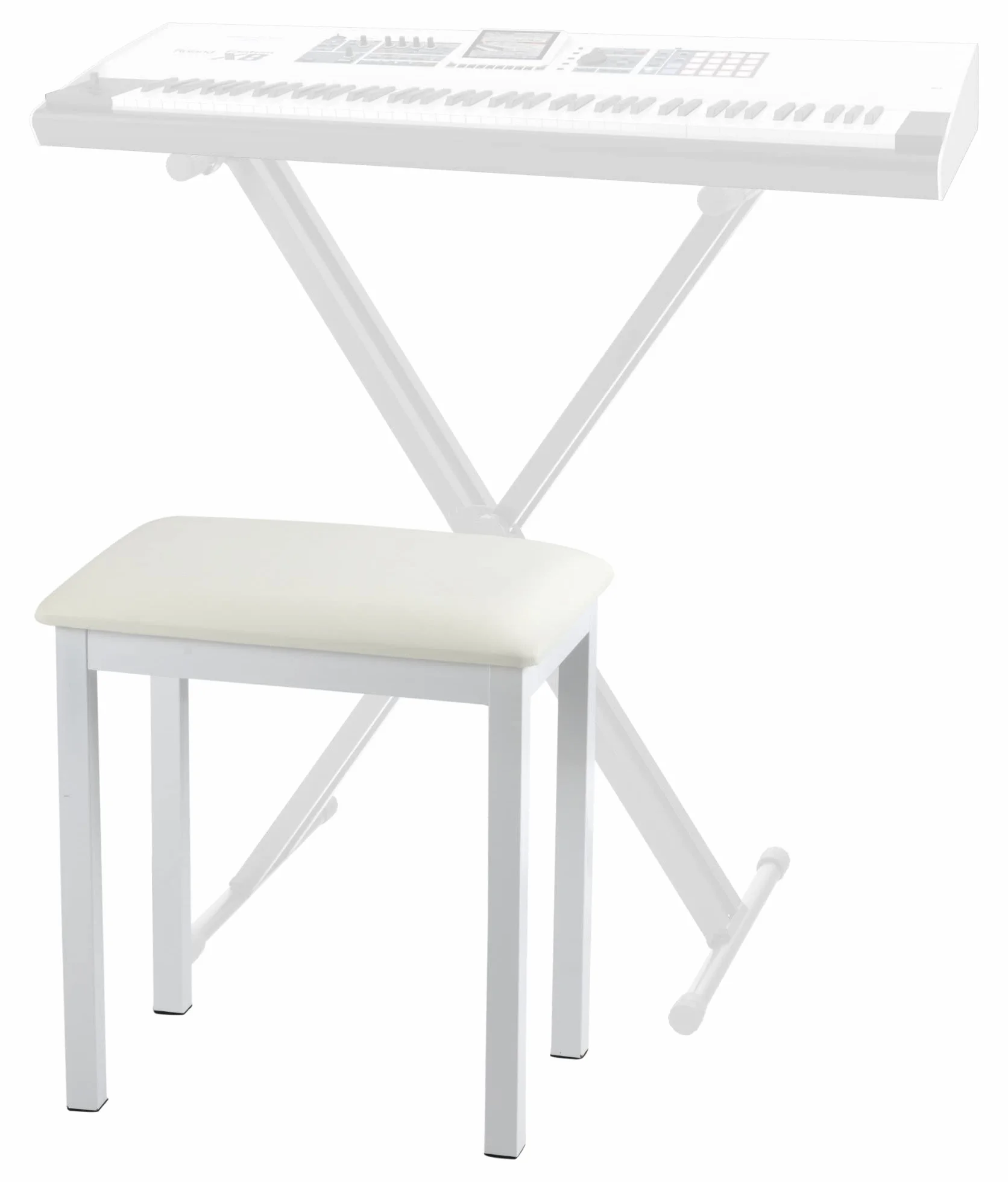FUNKEY B100 Klavierbank - Hochwertiger Keyboardhocker - Weiße Sitzfläche aus Kunstleder - Maße der Sitzfläche: 44 x 30 cm - Mit stabilen Metallbeinen - Sitzhöhe 50 cm - Farbe: Weiß matt