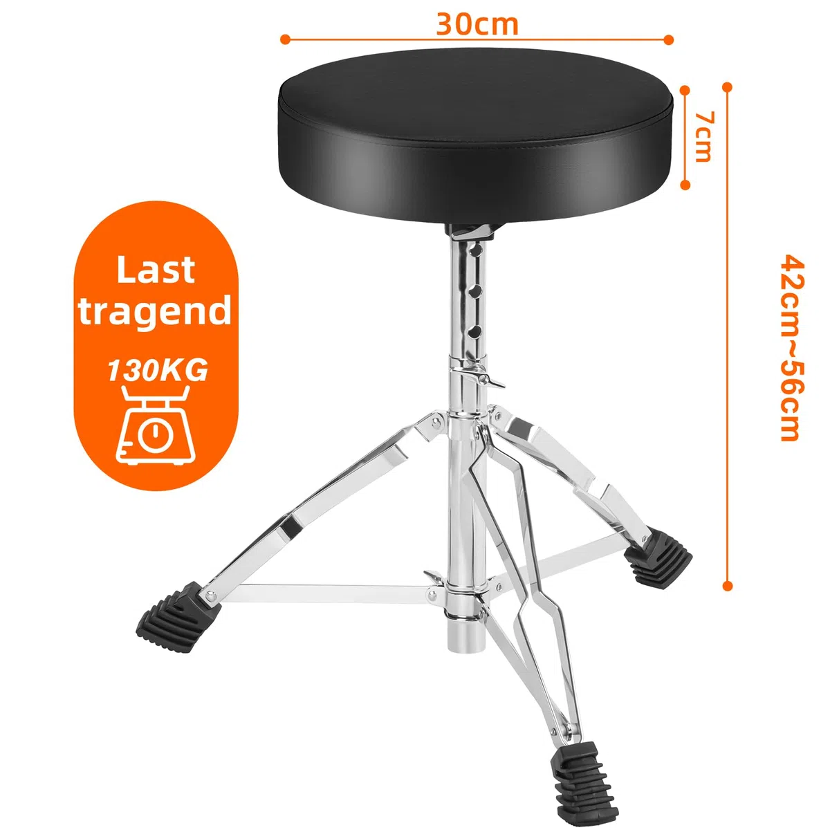 OUUTMEE Drum Throne Drumhocker, gepolsterter Sitz, 46 bis 58CM, höhenverstellbar, runde Oberseite, Drum Chair mit Stabiler Stativbasis, Percussion und Keyboardspieler
