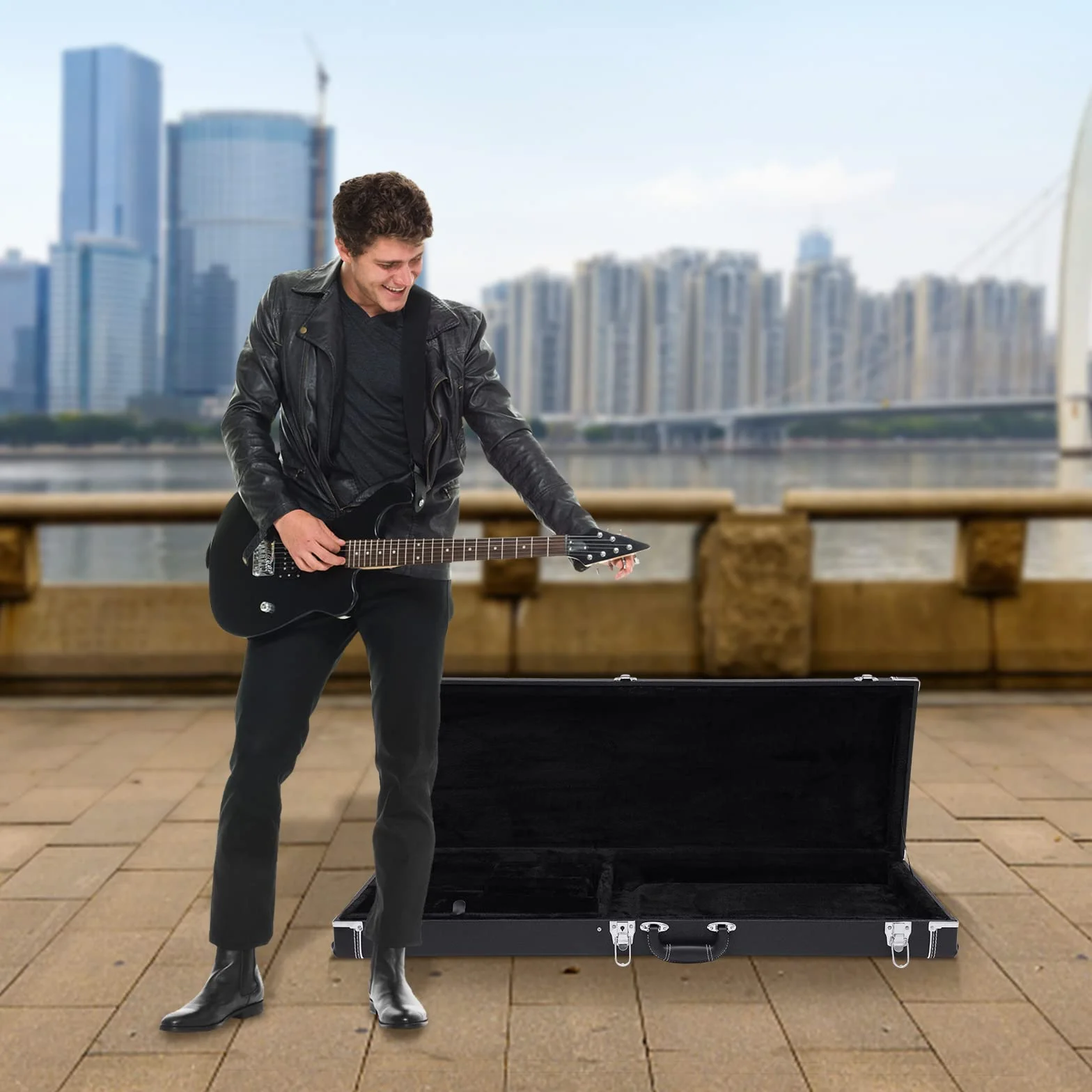 E-Gitarre Hartschalenkoffer Schwarz E-Gitarrenkoffer Rechteck Hartschalenkoffer mit Schlüssel Tragekoffer für die meisten E-Gitarren, wie ST-Klasse, Tele, Fender und Ebenezer