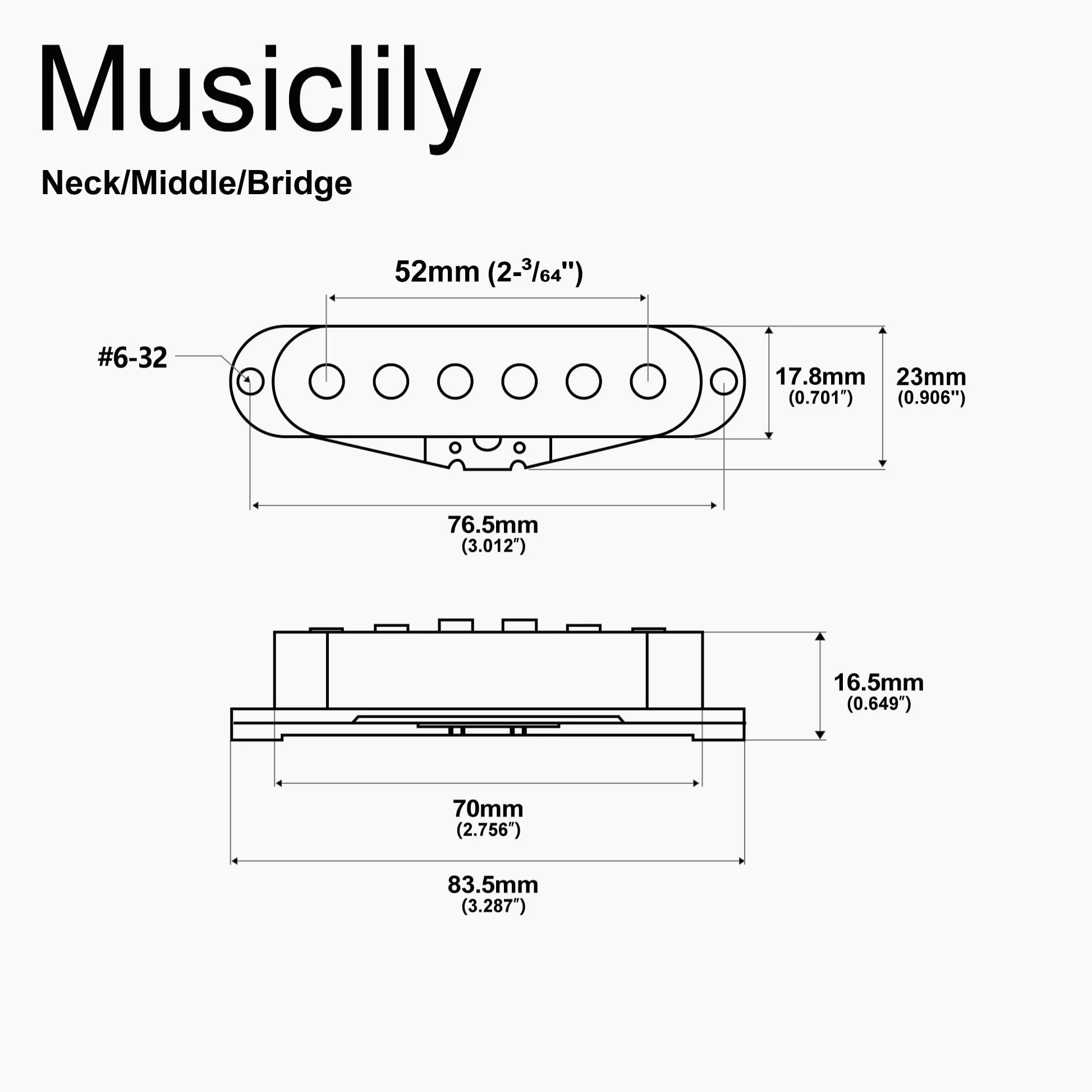 Musiclily Pro ST-TX Staggered Alnico 5 Single Coil Tonabnehmer Hals Mitte Steg Pickups Set für Strat Style E- Gitarre, Schwarz