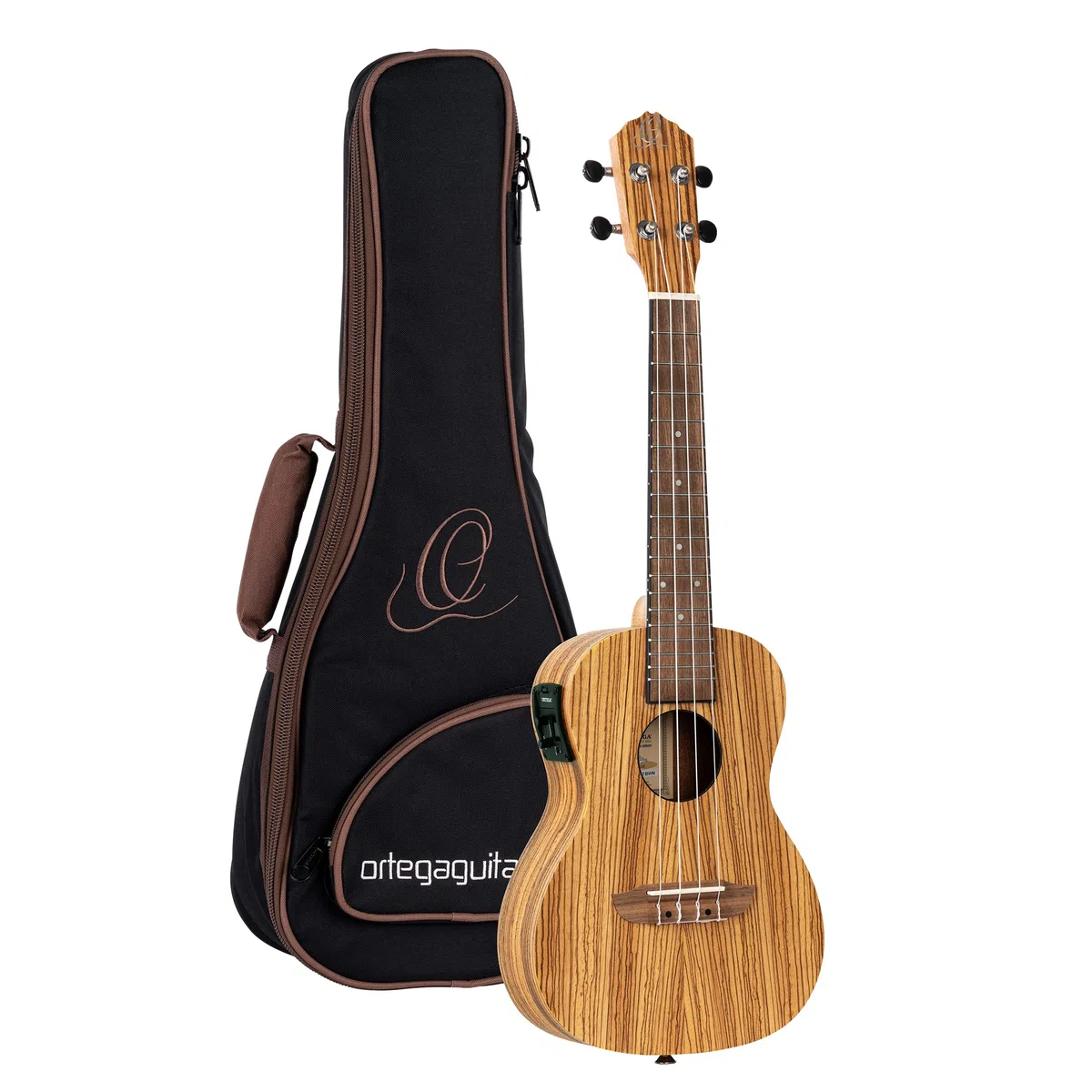 Ortega Guitars Konzert Ukulele Elektro-Akustisch – Timber Series – Inklusive Gigbag – Zebrano, Natur (RFU11ZE)