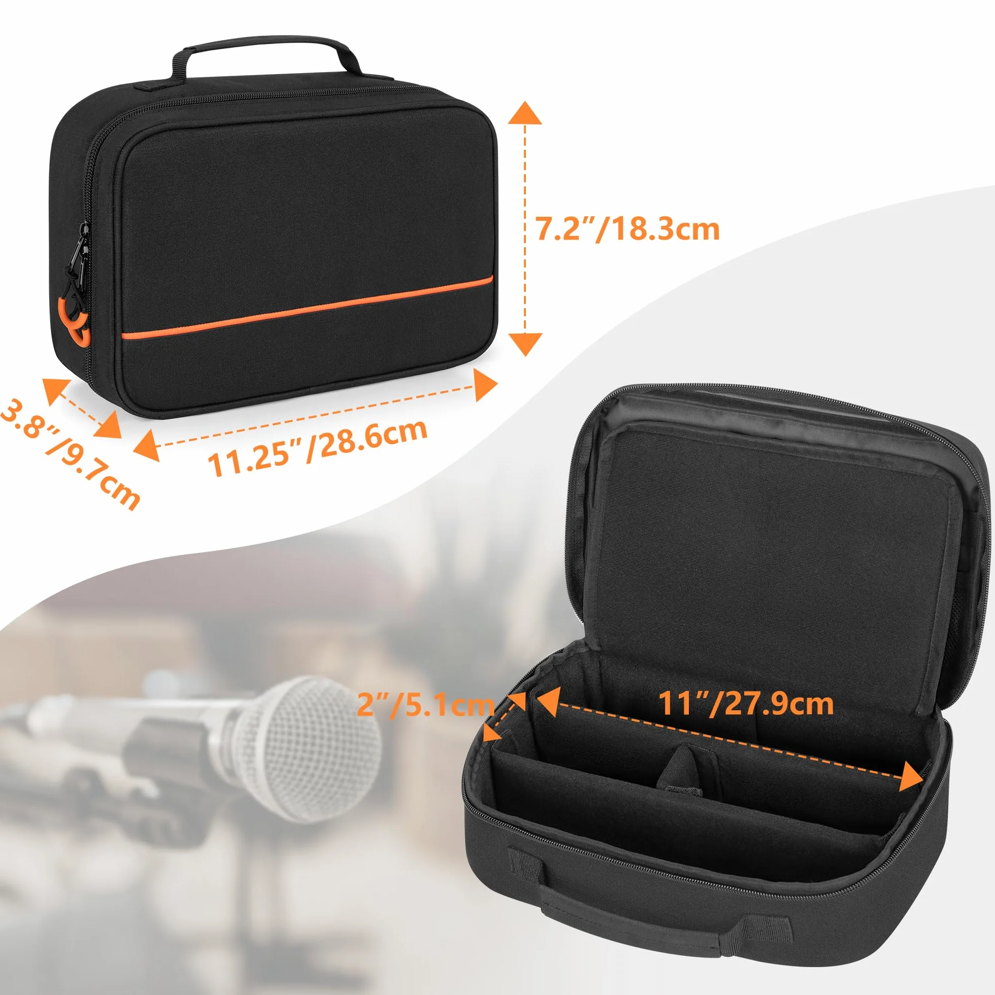 PGmoon 3 Stück Drahtloses Mikrofon Tragetasche, Mikrofon-Aufbewahrungstasche Passt für 3 Mikrofone, DJ Zubehör Tasche Tragbares Mikrofon Hülle für Gesang, Karaoke (Patent Design)
