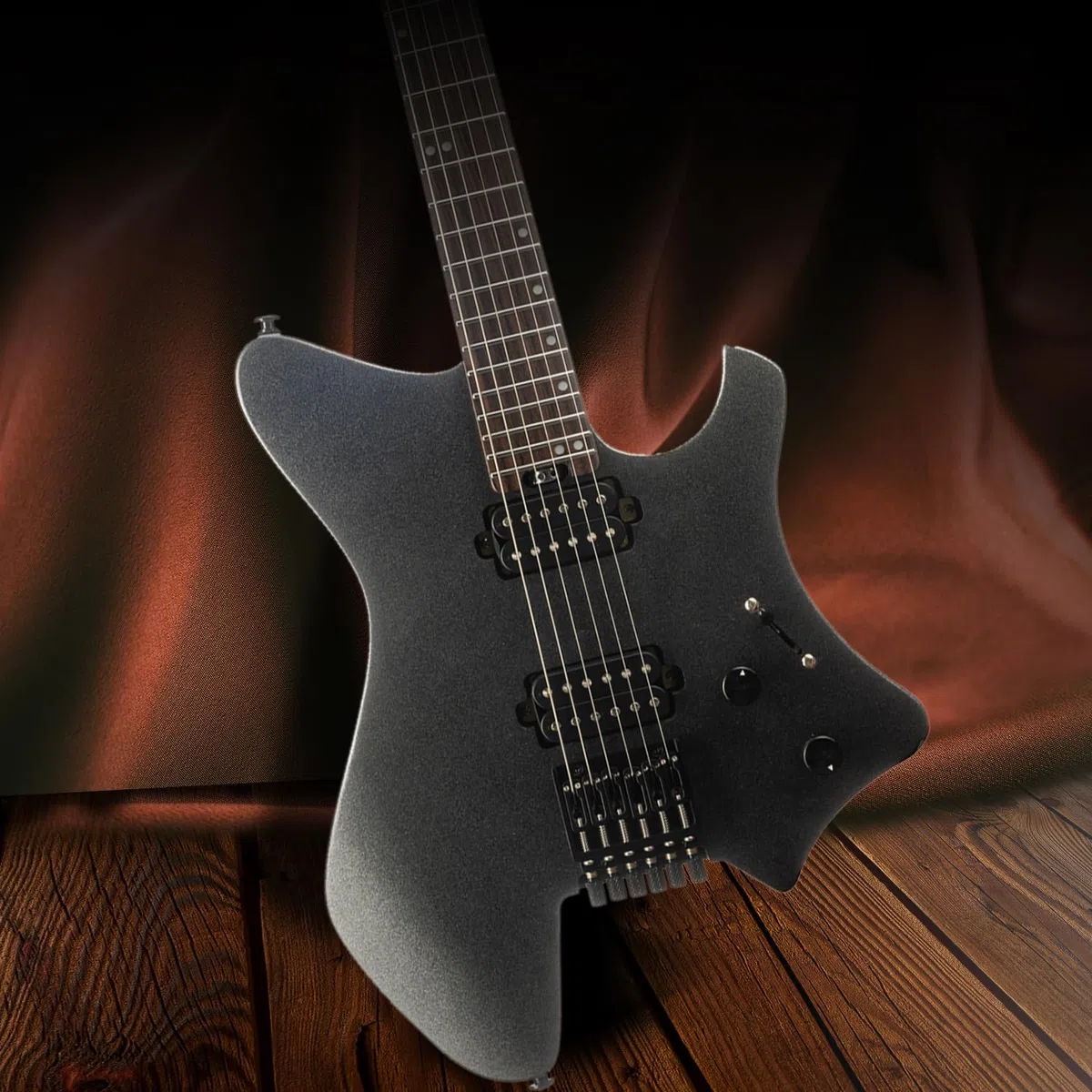 EART GW2-SE Kopflose E-Gitarre mit Eart Standard Artones-H2SE Pickups Set, Indien Palisander Griffbrett, Knochenmutter(Schwarz)