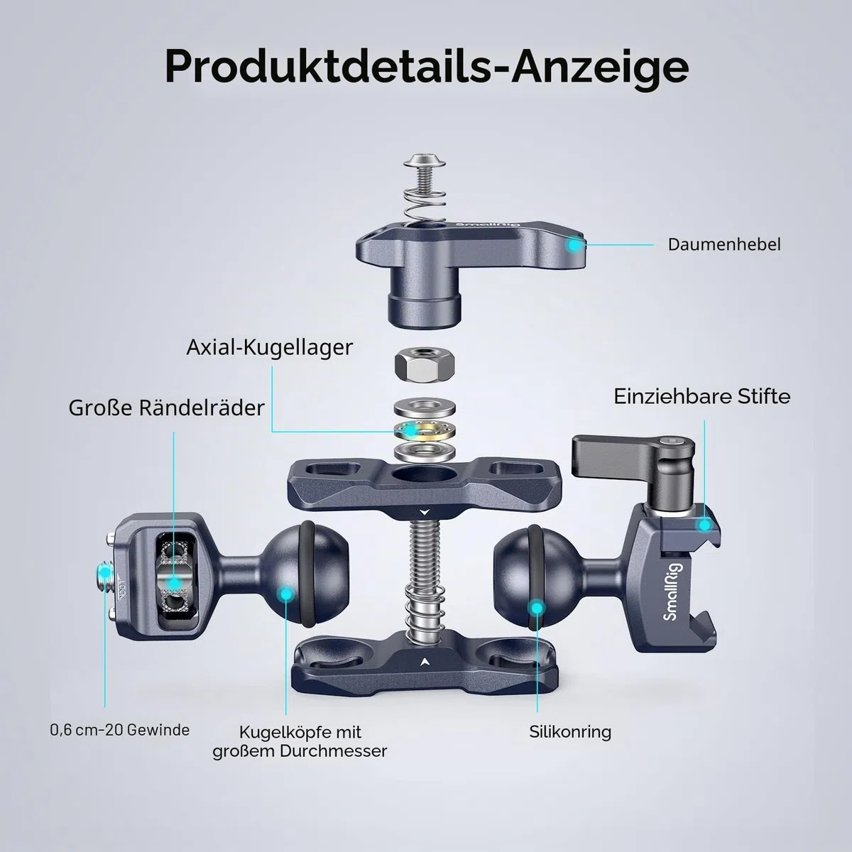 SMALLRIG Articulating Magic Arm mit NATO-Klemme und 1/4"-20 Schraube (mit einziehbaren Stiften), 360-Grad-Drehung Max. Belastung 5,5 kg Magic Arm für Monitor-Mikrofon und Licht – 3875