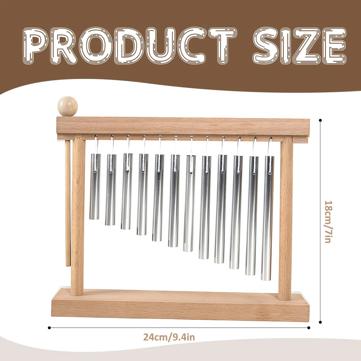 AOVNA Chimes Percussion-Instrument, einreihig, holzfarben, Tisch-Windspiel, leichtes Klangspiel, Musikinstrumente, Anfänger, kollaborative Familie