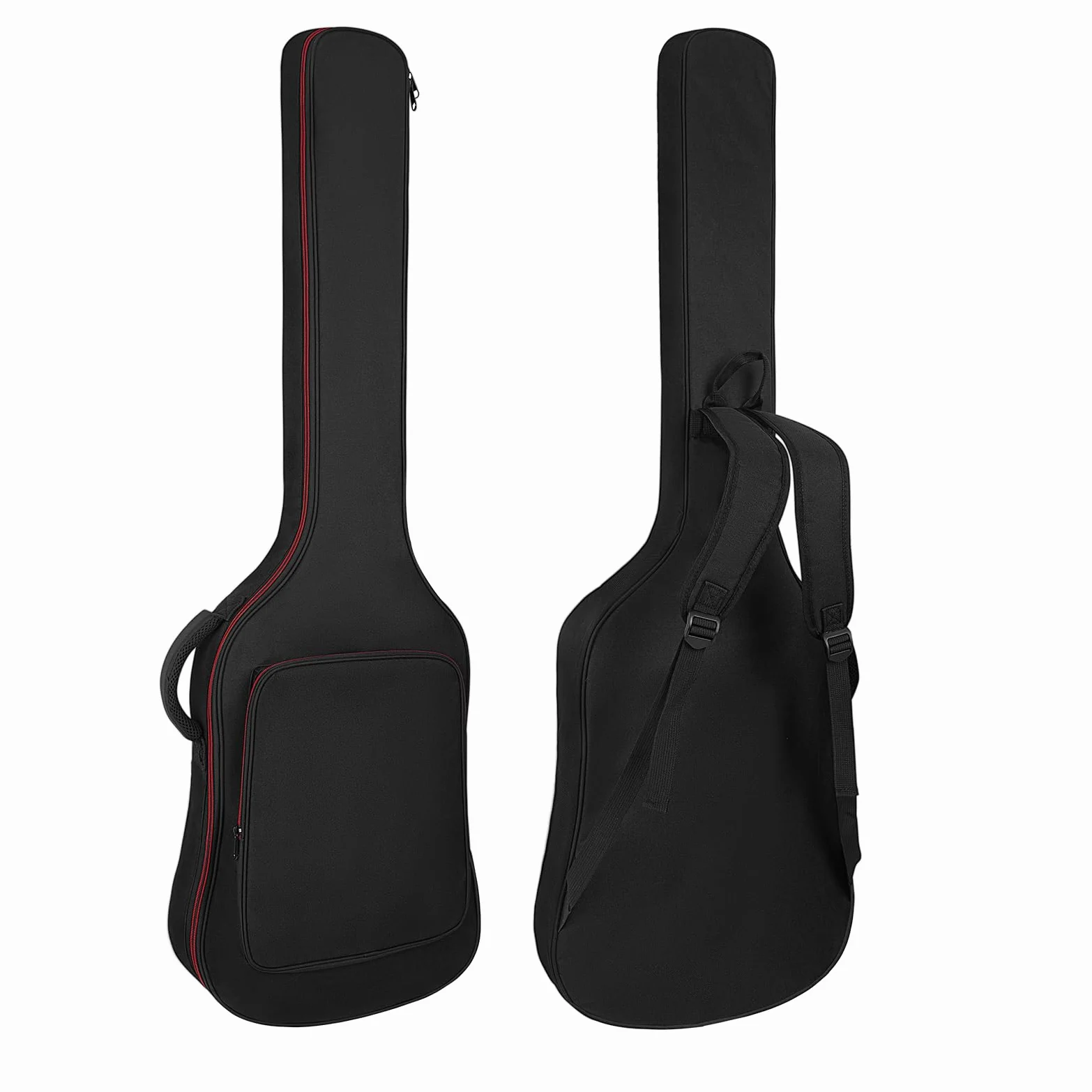 Tasche für Bassgitarre, 10 mm Polsterung, wasserdicht, E-Bass, Gigbag Rucksack mit Nackenschutzgurt und Tasche, verstellbarer Schultergurt, Schwarz, Schwarz , Bass Guitar Bag-Red Zipper