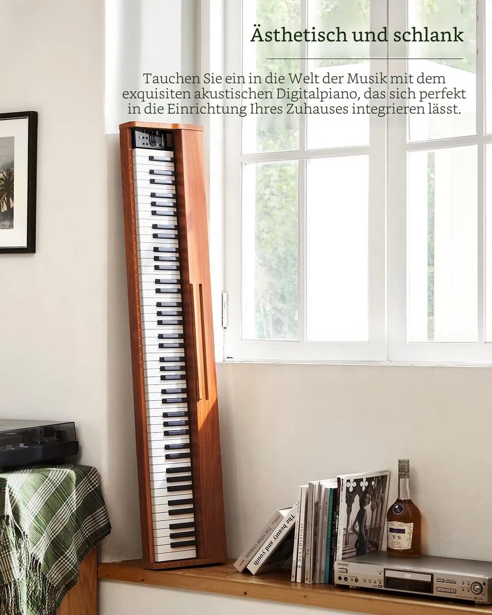 Donner DEP-1S Digitalpiano mit 88 Tasten, Anschlagdynamisches E-Piano für Anfänger, mit Bluetooth, USB-MIDI, 128 Klängen, 100 Rhythmen, Klappständer, Sustainpedal, Tastenaufkleber & Netzteil