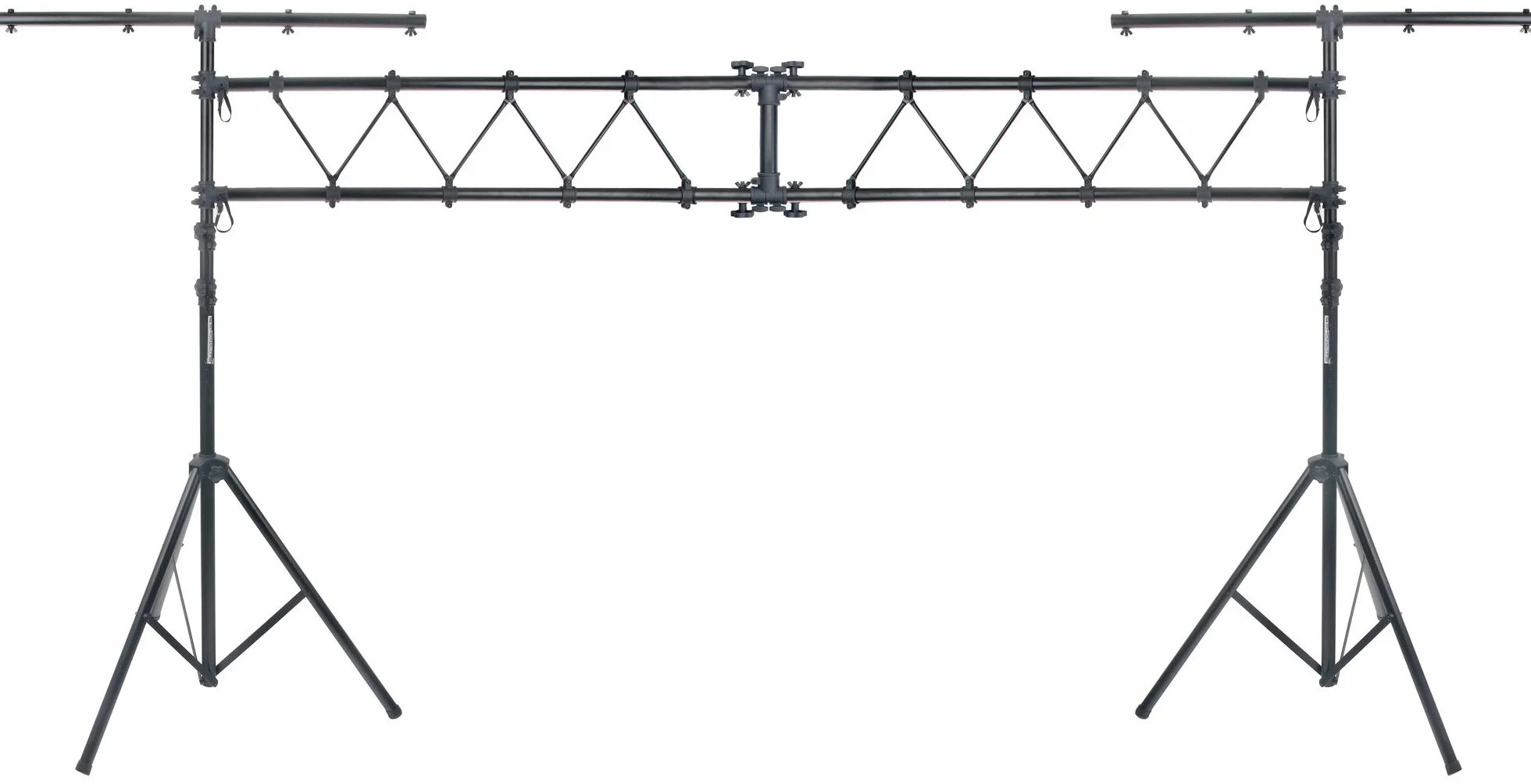Showlite LTS-100 Traversen System (2x T-Bar Ständer 2x Quertraverse, Höhenverstellbar von 1,50m - 3,00m, Belastbar bis 75kg) schwarz