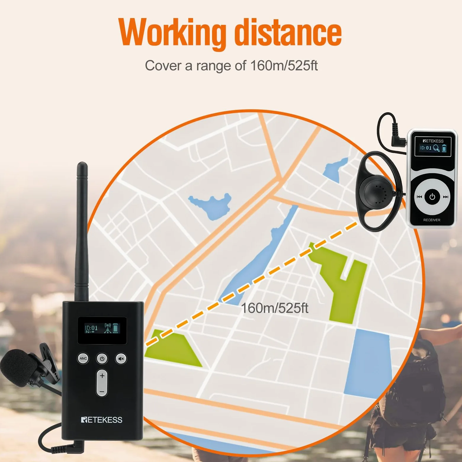 Retekess T130Pro (T130 3rd) Kabelloses Tour Guide System, Keine Nebengeräusche, Audio Tour,Ultrahochauflösende Klangqualität, 160m, Typ-C für Fabrik Schulungen und Besuche (2 Sender, 30 Empfänger)