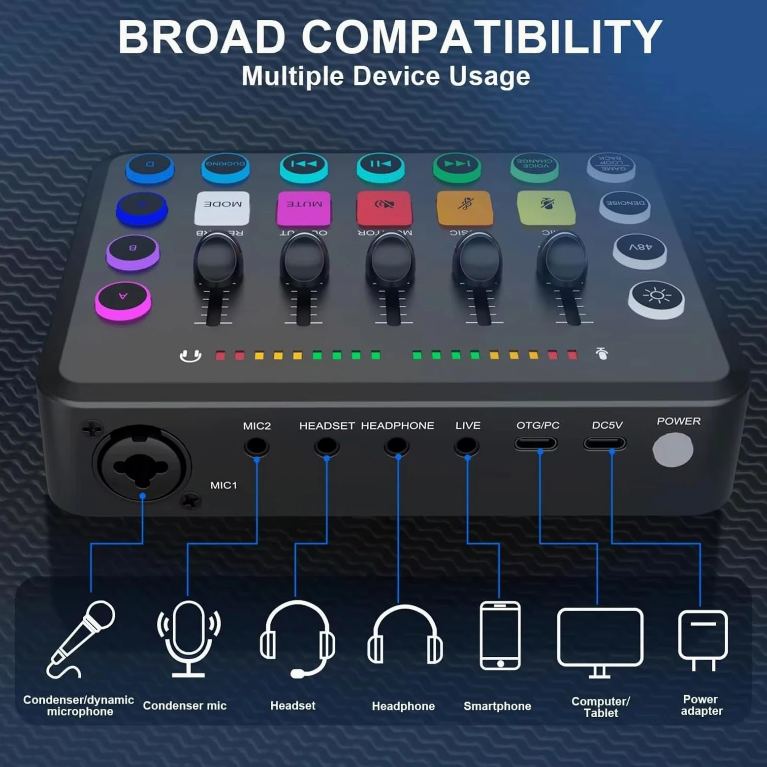 NEWFUN mischpult, soundboard, mischpult für pc,Mixeur RGB pour PC pour le streaming Avec enregistrement personnalisé, Compatible avec différents systèmes d'exploitation et logiciels