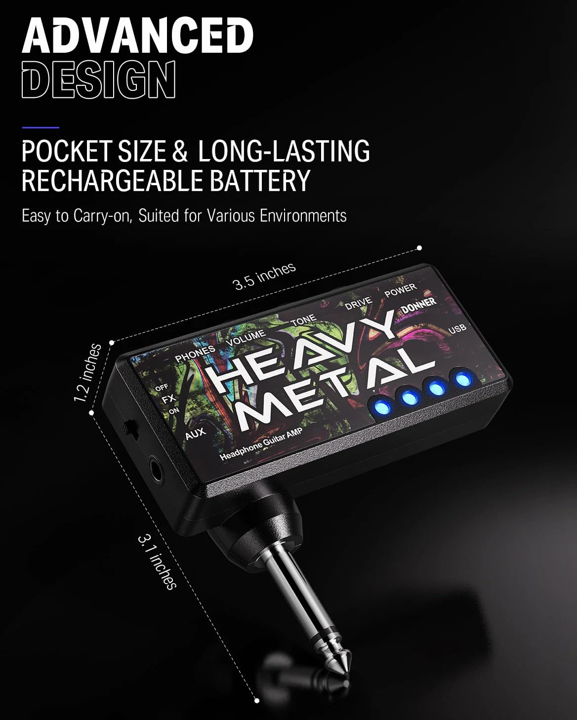 Donner Gitarren-Kopfhörer-Verstärker Heavy Metal USB Wiederaufladbarer Mini-Taschen-Kopfhörer-Verstärker für E-Gitarre