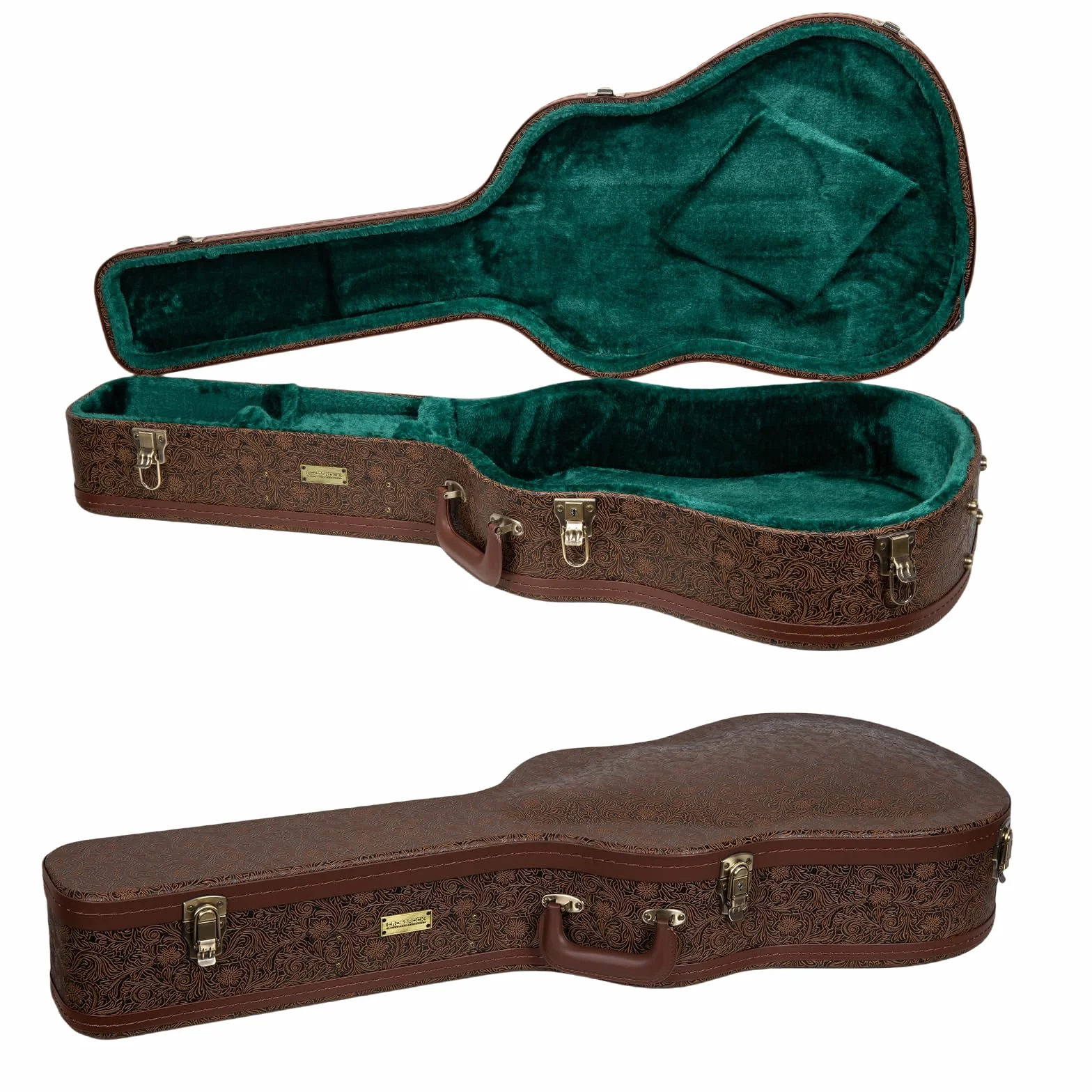 Crossrock Designer Series - Holzetui für OM/000-14 Fret Akustikgitarre - Sicherheitsschloss, Metallfüße, Stauraum- Blütenbraun(CRW530OMBQ)
