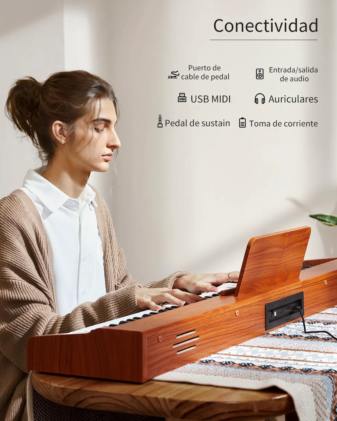 Donner DEP-1S Digitalpiano mit 88 Tasten, Anschlagdynamisches E-Piano für Anfänger, mit Bluetooth, USB-MIDI, 128 Klängen, 100 Rhythmen, Klappständer, Sustainpedal, Tastenaufkleber & Netzteil