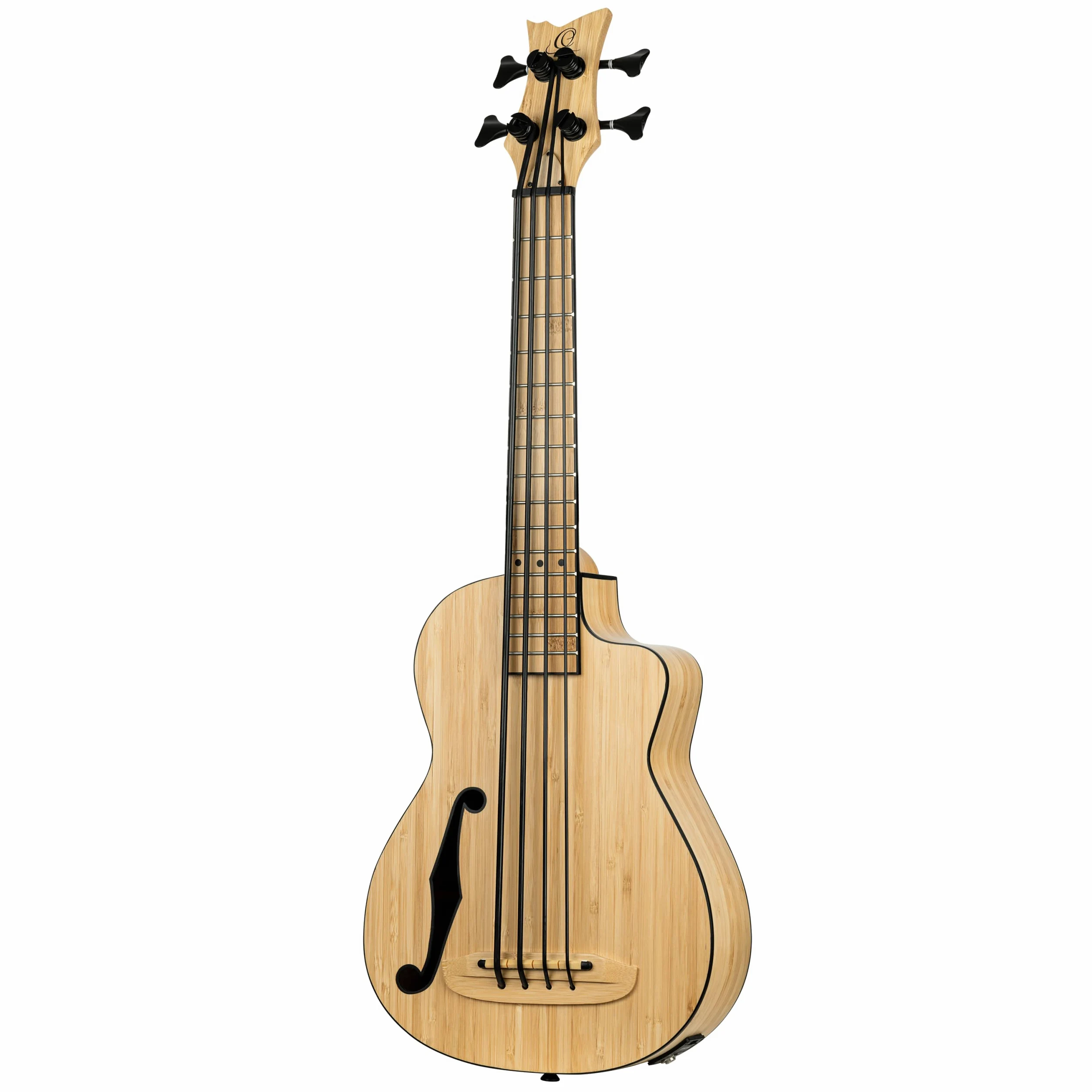 Ortega Guitars Bass Ukulele Elektro-Akustisch – F-Schallloch – Bamboo Series – Inklusive Gig Bag – Massiver Bambus, Natur (RUNAB-UB)