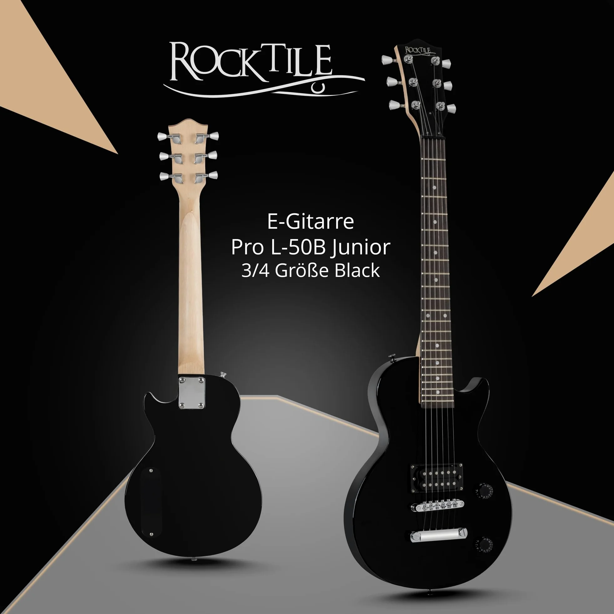 Rocktile L-50B Junior 3/4 Mensur SET (E-Gitarre für Kinder von 6-12 Jahren, Verstärker, Gurt, Kabel) schwarz