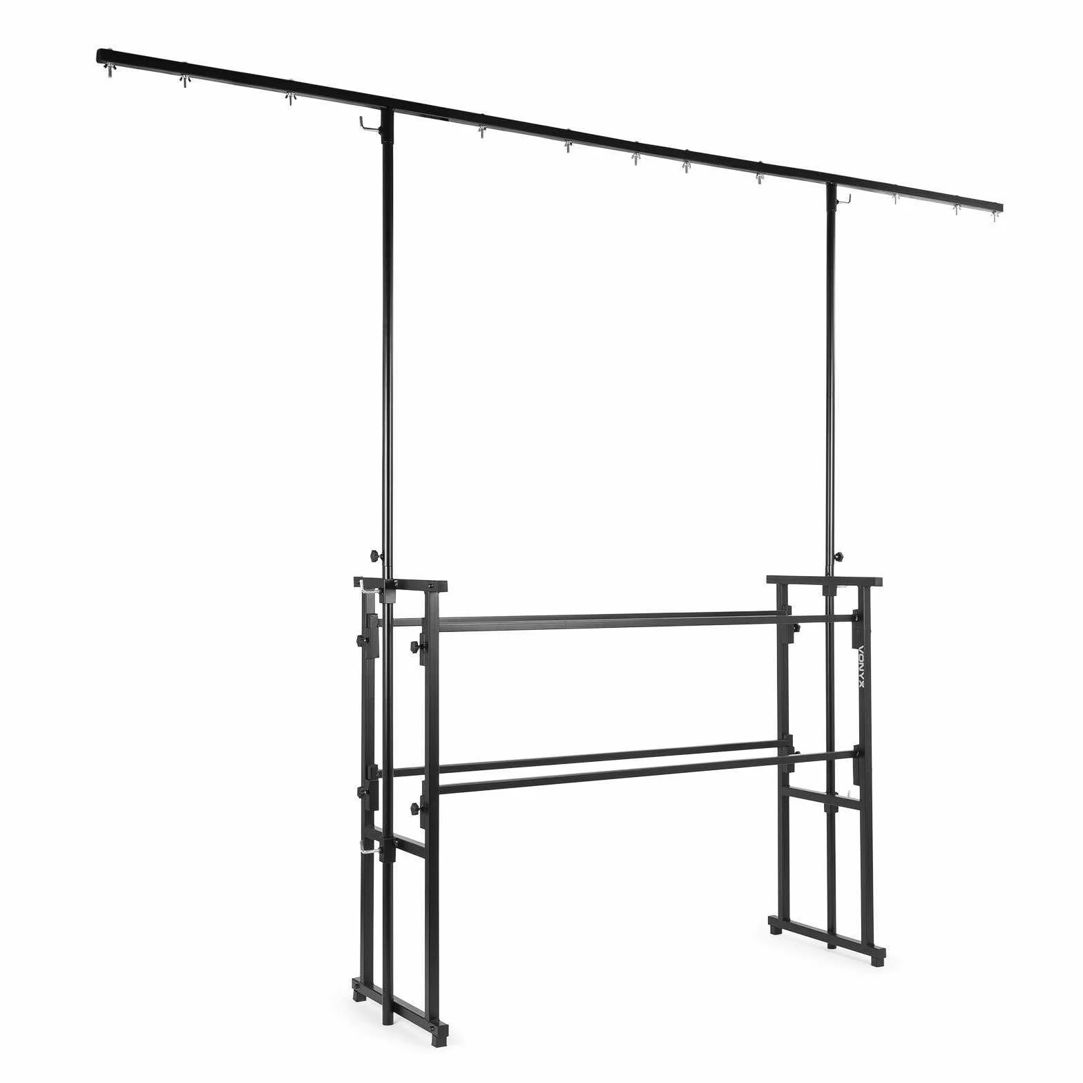 Vonyx DJ Booth Set - Mobiles DJ Pult, 1x Vonyx DB2 DJ Tisch klappbar, 1x Vonyx All-in-1 Pro Disco-Ständer, DJ Tisch Mobil mit Lichtstativ zum zusammenstecken