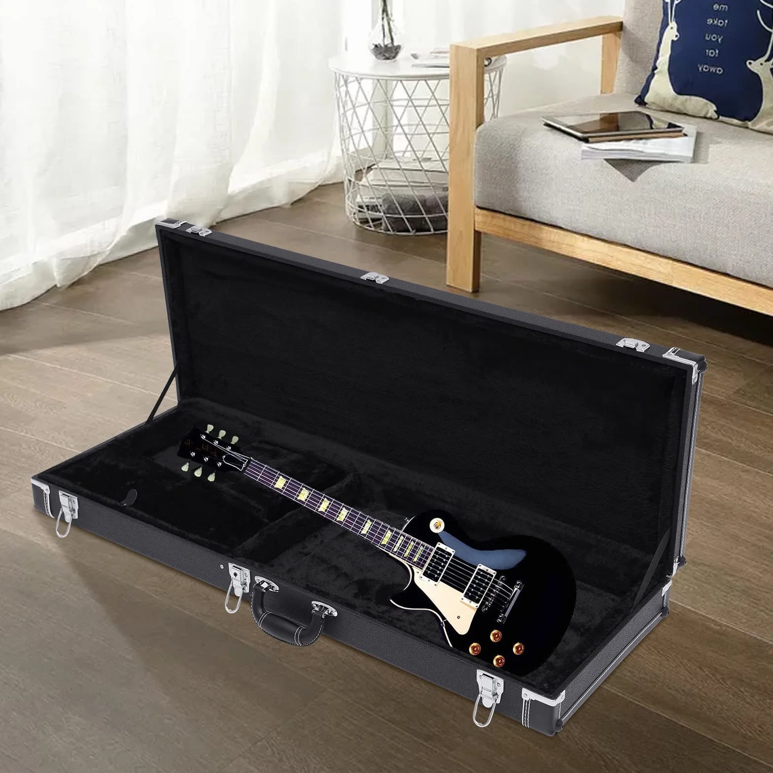 E-Gitarre Hartschalenkoffer Schwarz E-Gitarrenkoffer Rechteck Hartschalenkoffer mit Schlüssel Tragekoffer für die meisten E-Gitarren, wie ST-Klasse, Tele, Fender und Ebenezer