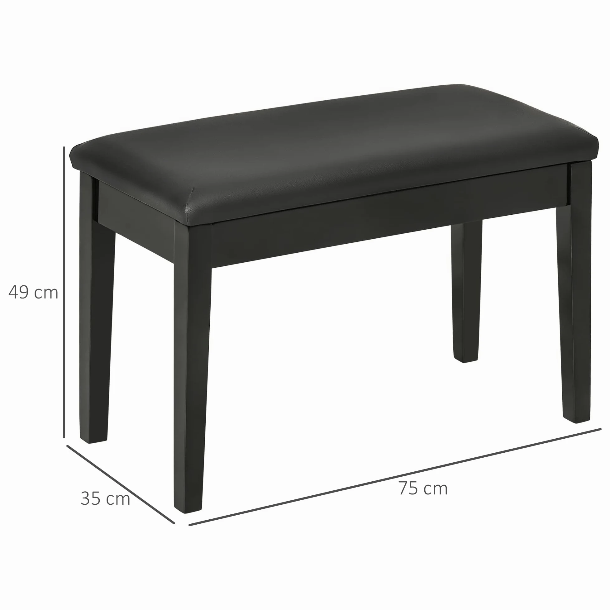 HOMCOM Klavierhocker, Klavierbank mit Verstecktem Stauraum, Pianobank mit Kunstleder Kissen, Klavierstuhl für Piano, Keyboard, 75 x 35 x 49 cm, Schwarz