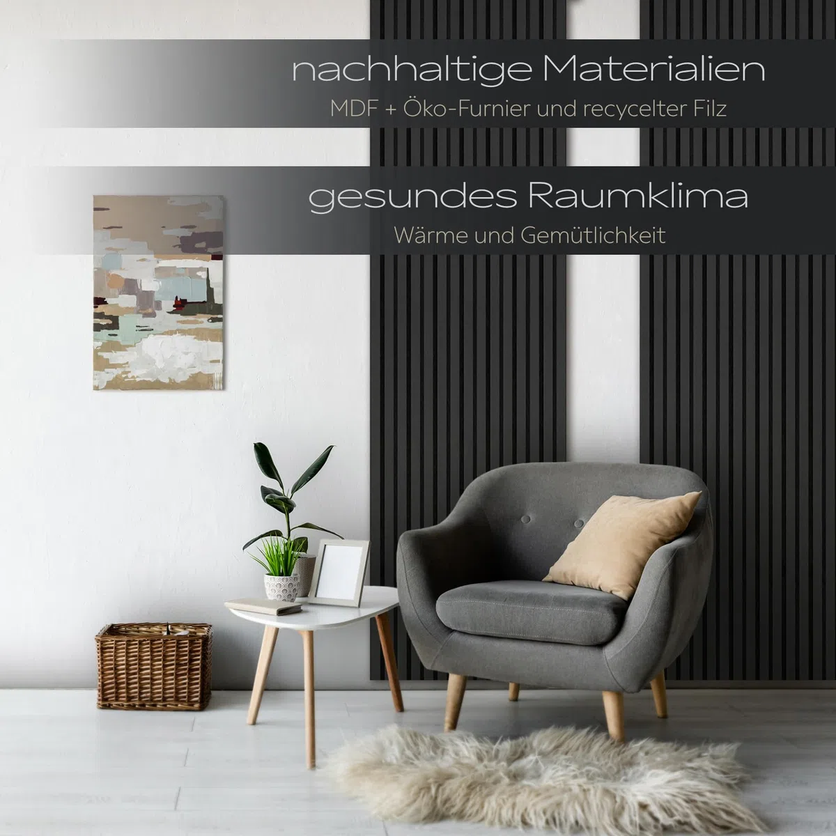HEXIM Akustikpaneele 2 Stück 278x60cm Holz Comfort - flexible Holzpaneele Platten Lamellenwand flexibel MDF Wandpaneele TV Wandverkleidung Holzwand Deko schwarz (3.34m² Black Edition)