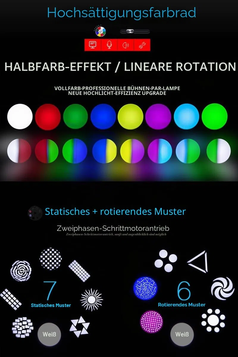 SHEHDS 100 W bewegliche Scheinwerfer, Strahl-Effekt, 16 Grad, 7 dynamische und 6 statische Gobos, 8 Farben, Strahler, 6-Facet-Prisma DMX512 mit RDM und linearem Fokus, DJ-Bühnenlichter