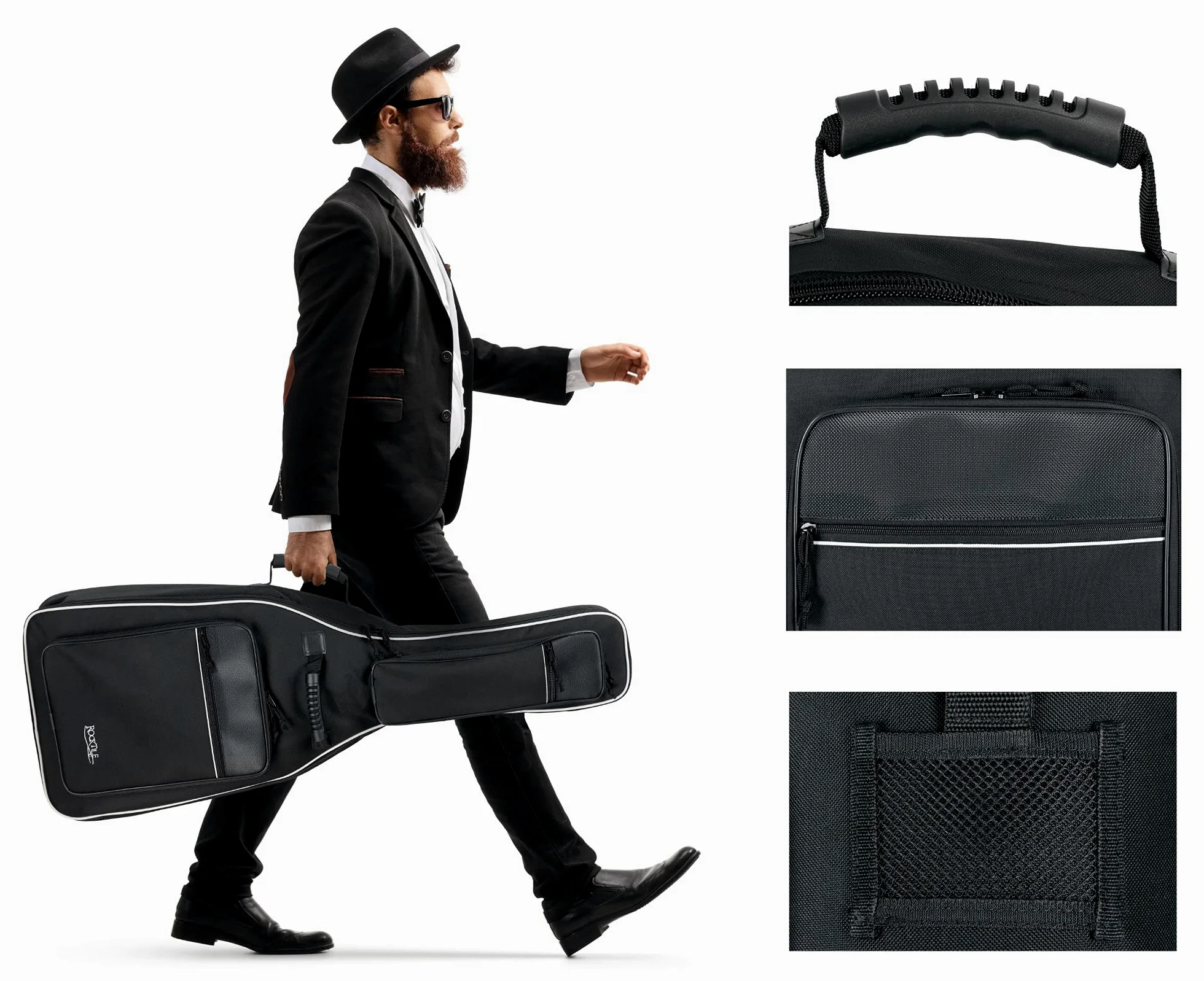 ROCKTILE 4/4 Klassik-Gitarrentasche Deluxe - gepolstert mit Rucksackgarnitur Gigbag für Konzertgitarre Schwarz