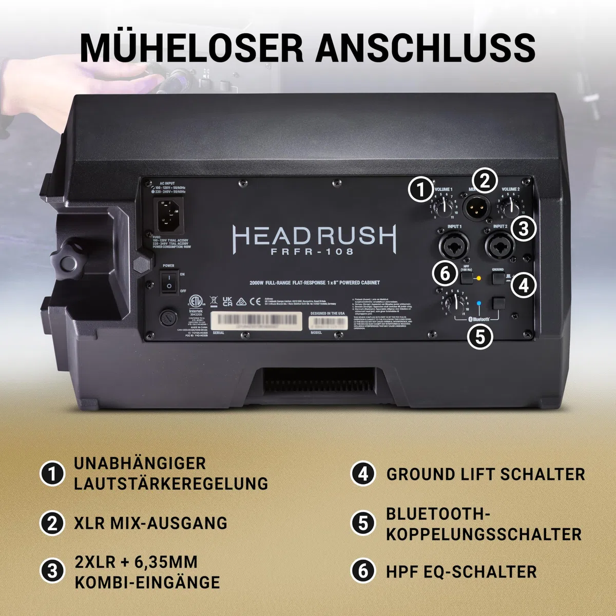 HeadRush FRFR108 MKII - 2000W E Gitarre und Bass Verstärker, 8" Fullrange Linearer Frequenzgang Bluetooth-Lautsprecher für Multi-FX und Amp Modeling Prozessoren