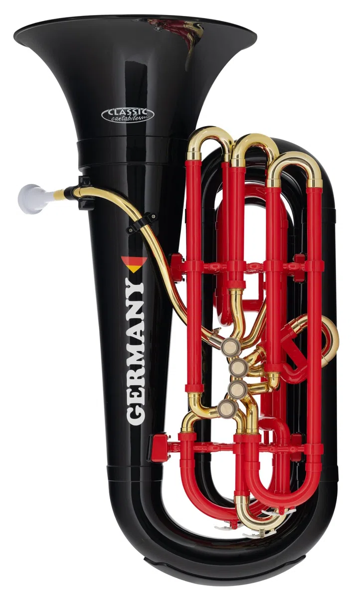 Classic Cantabile MardiBrass Deutschland Tuba Bb - Extrem leicht & sehr stabil - Material Korpus: ABS Kunststoff - Mundrohr & Maschine: Messing - Gigbag & Mundstück - Farbe: Schwarz Rot Gold