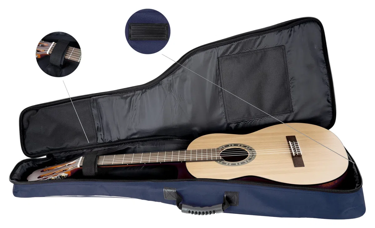 ROCKTILE 3/4 und 7/8 Klassik-Gitarrentasche (gepolsterter Gigbag, Rucksackgarnitur, 2 Außentaschen) blau