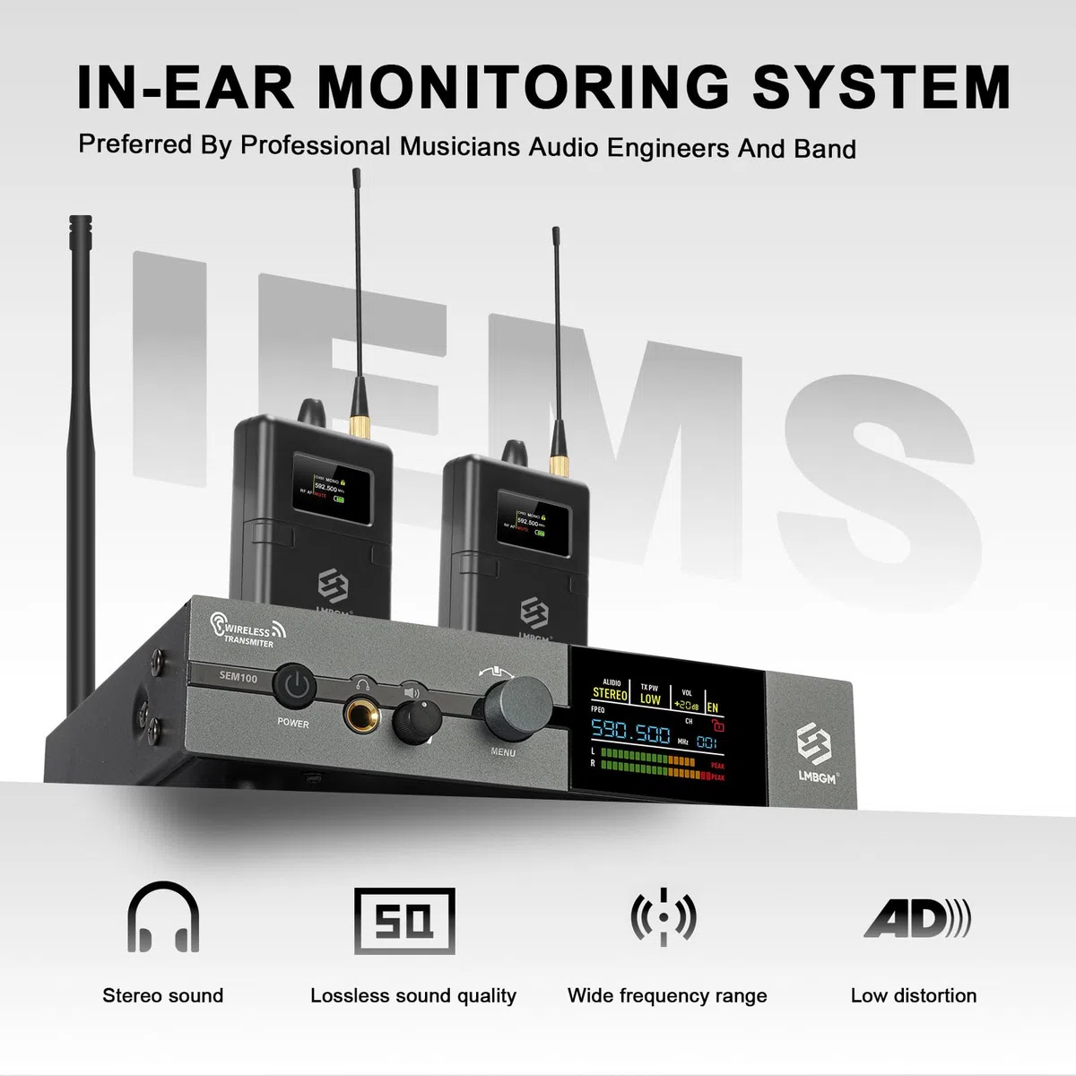SEM100 Stereo Wireless In-Ear Monitor System - Professionelles IEM-Gerät für Live-Performance und Tonstudio (1-Kanal, 1/2 Taschensender, High-Fidelity-Klangqualität) (SEM100-2)