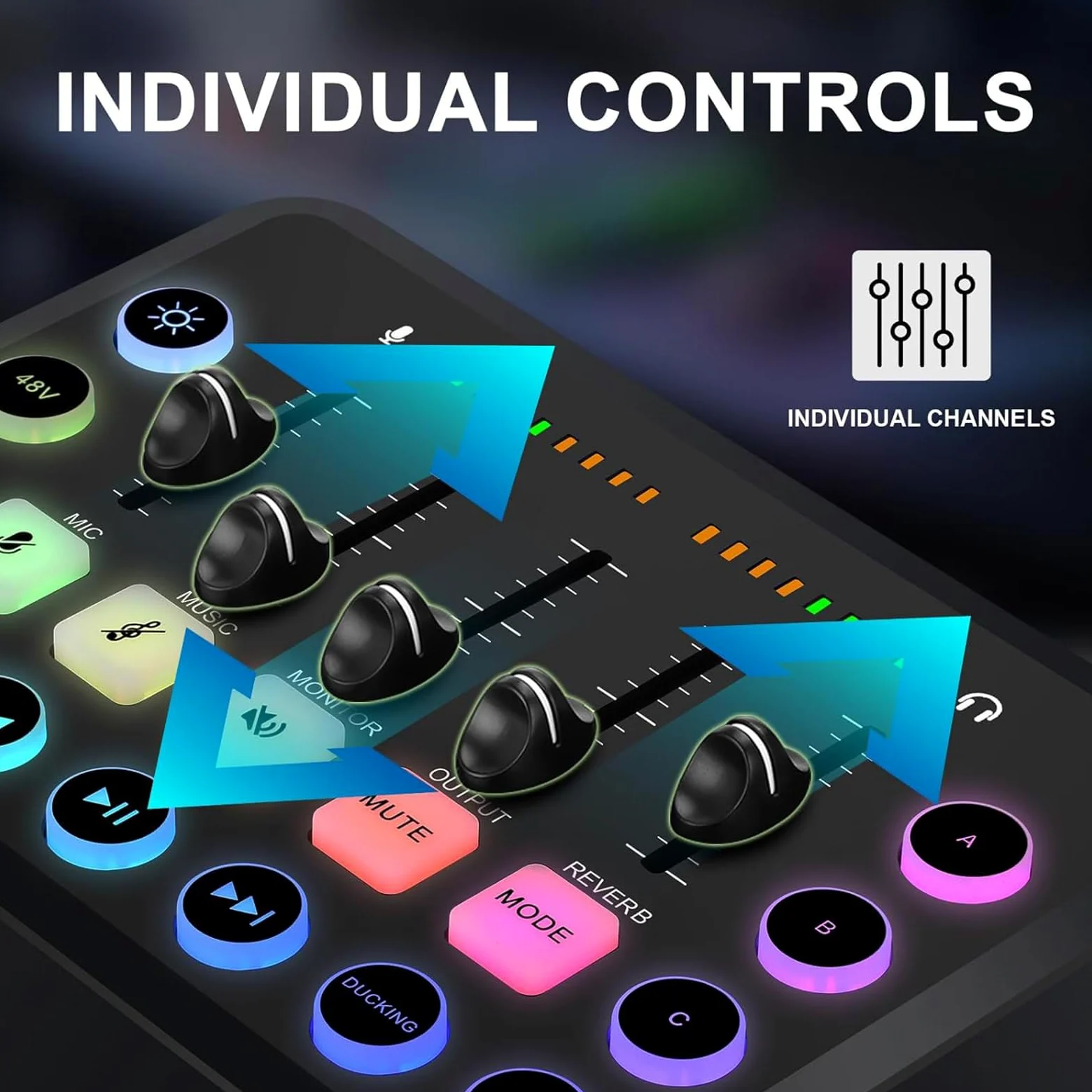 NEWFUN mischpult, soundboard, mischpult für pc,Mixeur RGB pour PC pour le streaming Avec enregistrement personnalisé, Compatible avec différents systèmes d'exploitation et logiciels